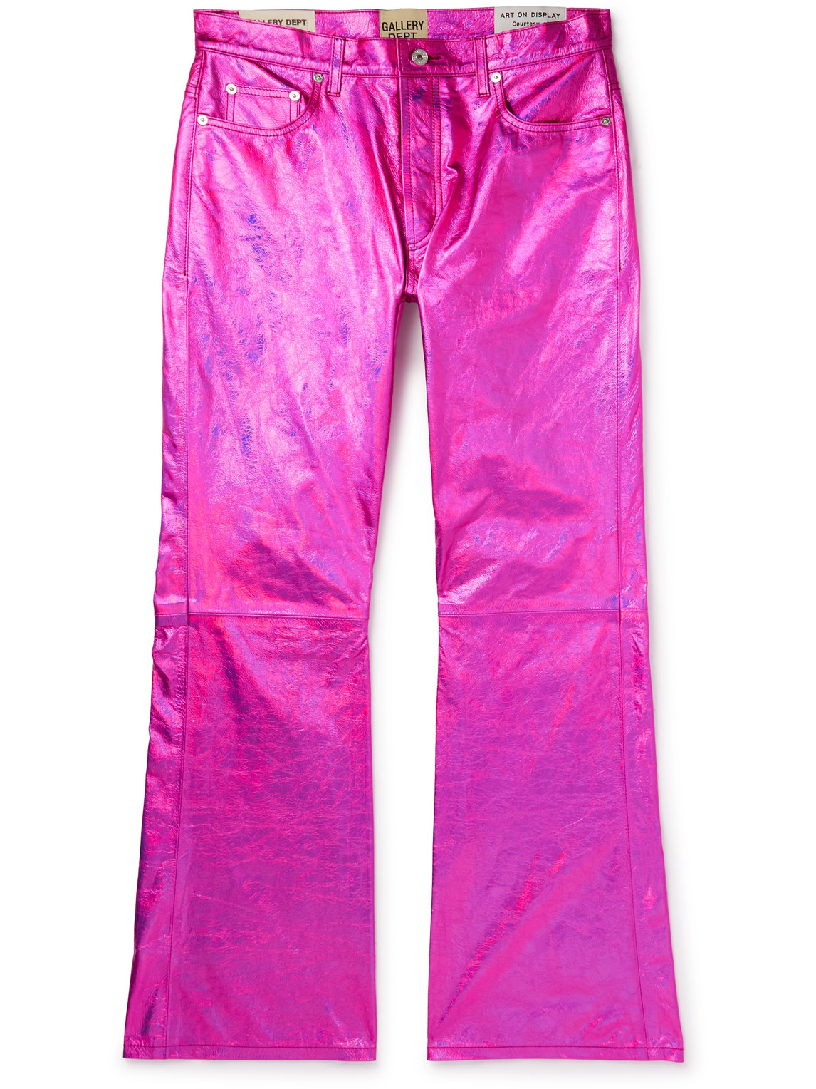 Gallery Dept. Logan Galactic Flared Distressed Metallic Crinkled-leather Trousers In Pink