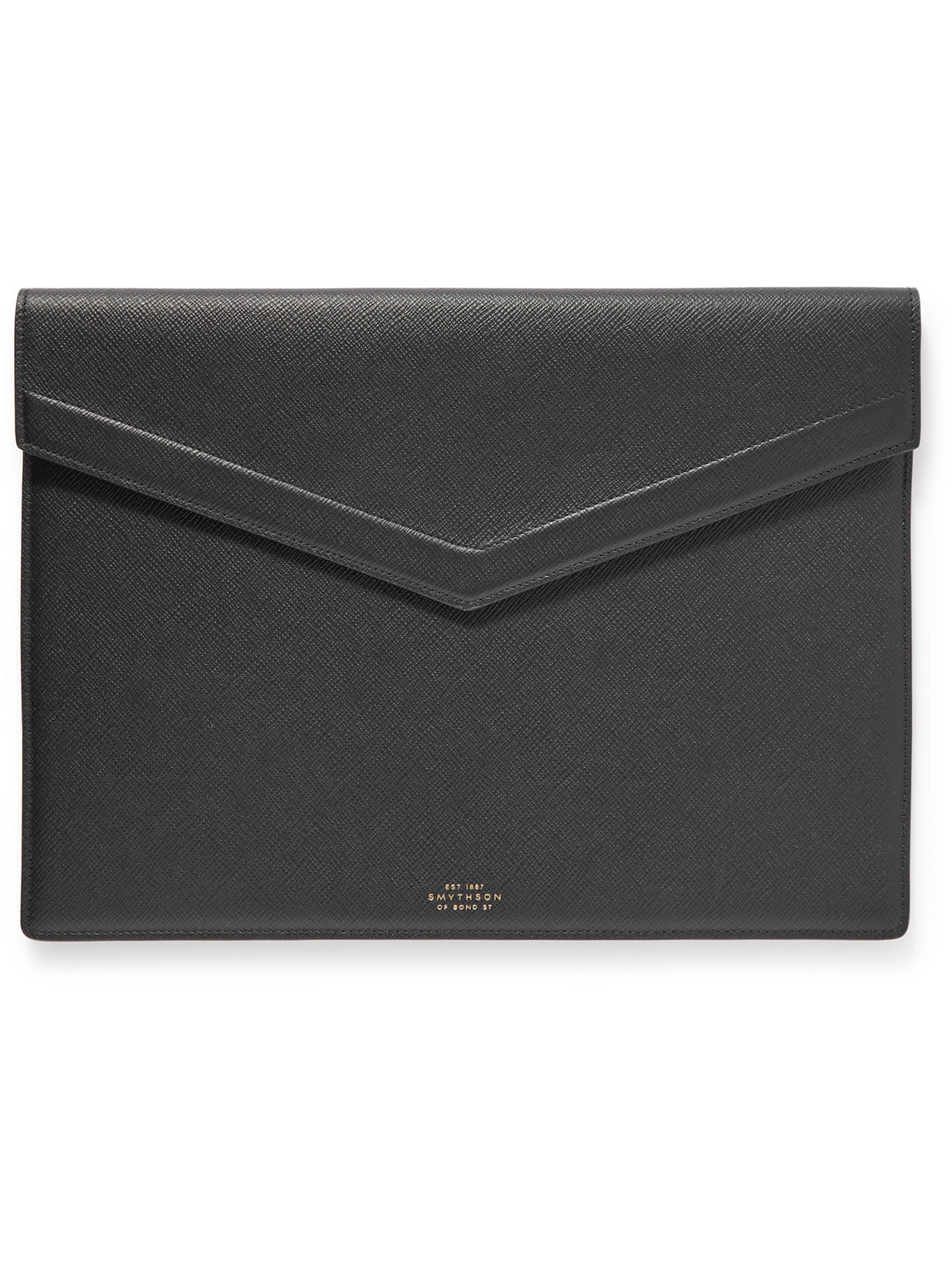 Smythson Panama Cross-grain Leather Envelope Folio In Black