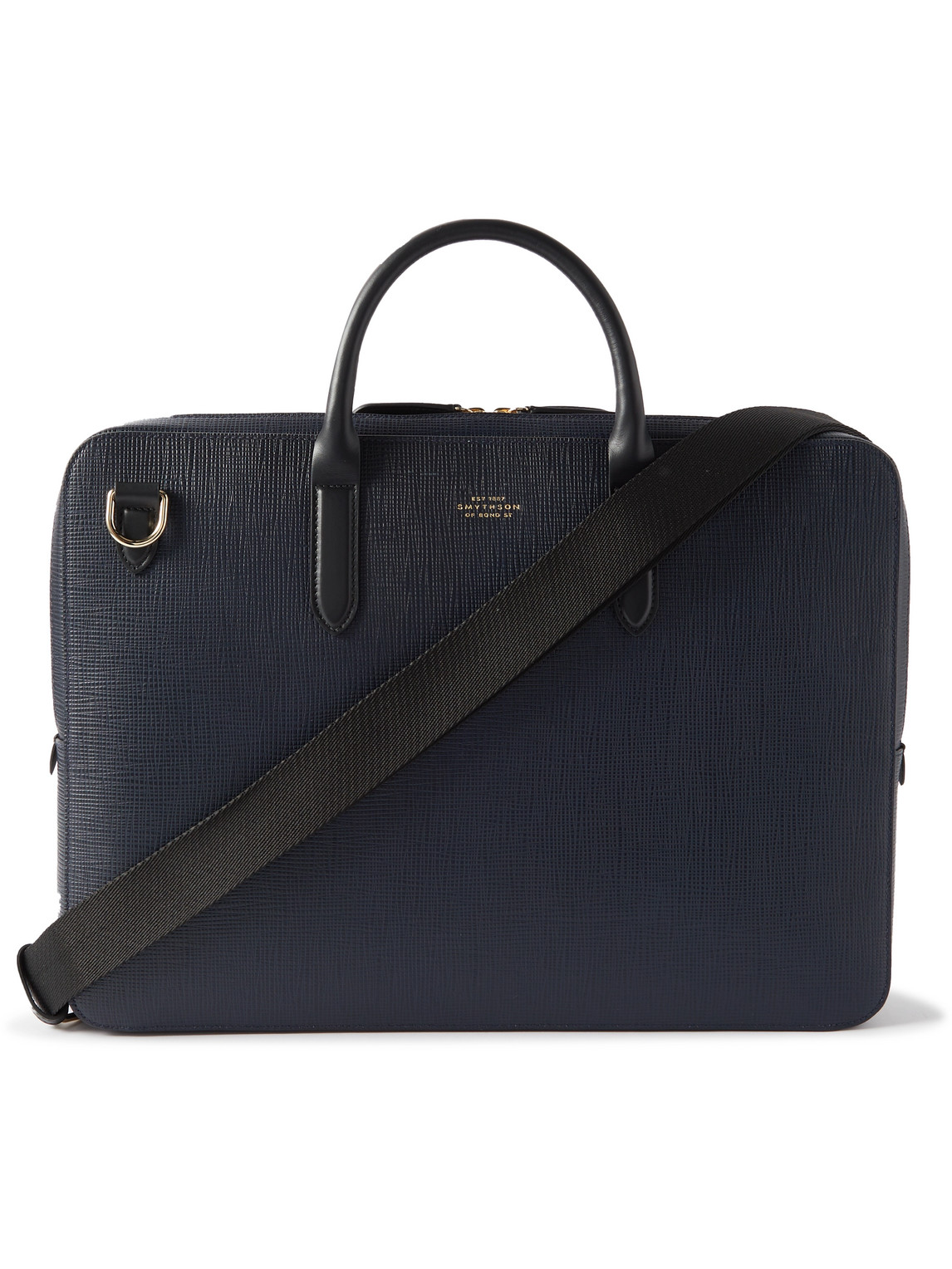 Smythson Panama Cross-grain Leather Briefcase In Blue