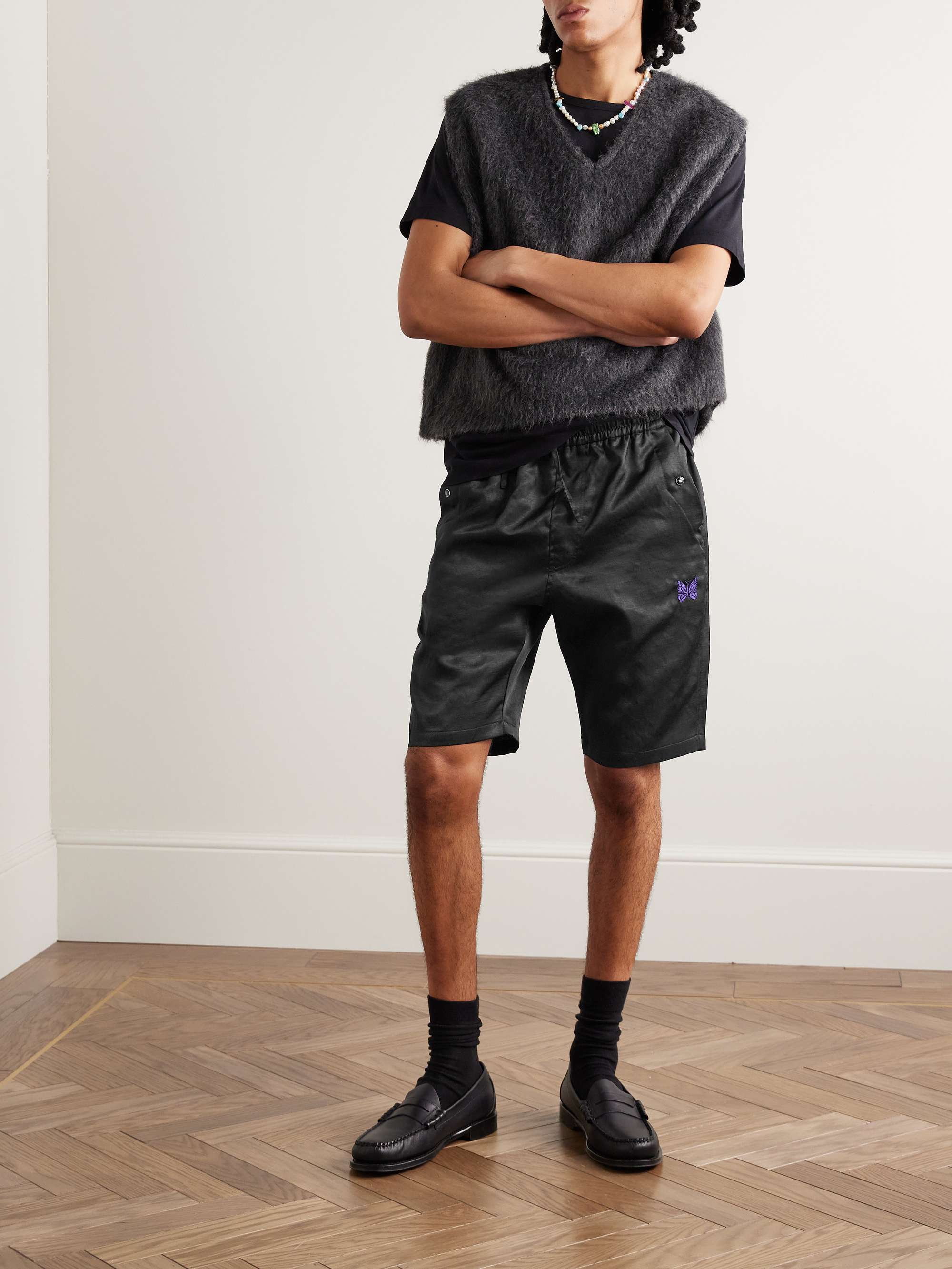 NEEDLES String Cowboy Straight-Leg Logo-Embroidered Sateen Drawstring Shorts