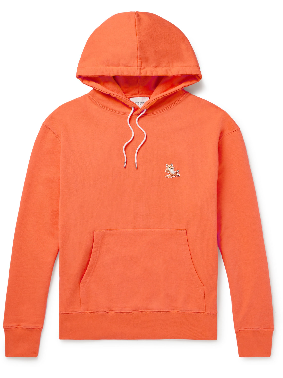 Maison Kitsuné Logo-embroidered Cotton-jersey Hoodie In Orange