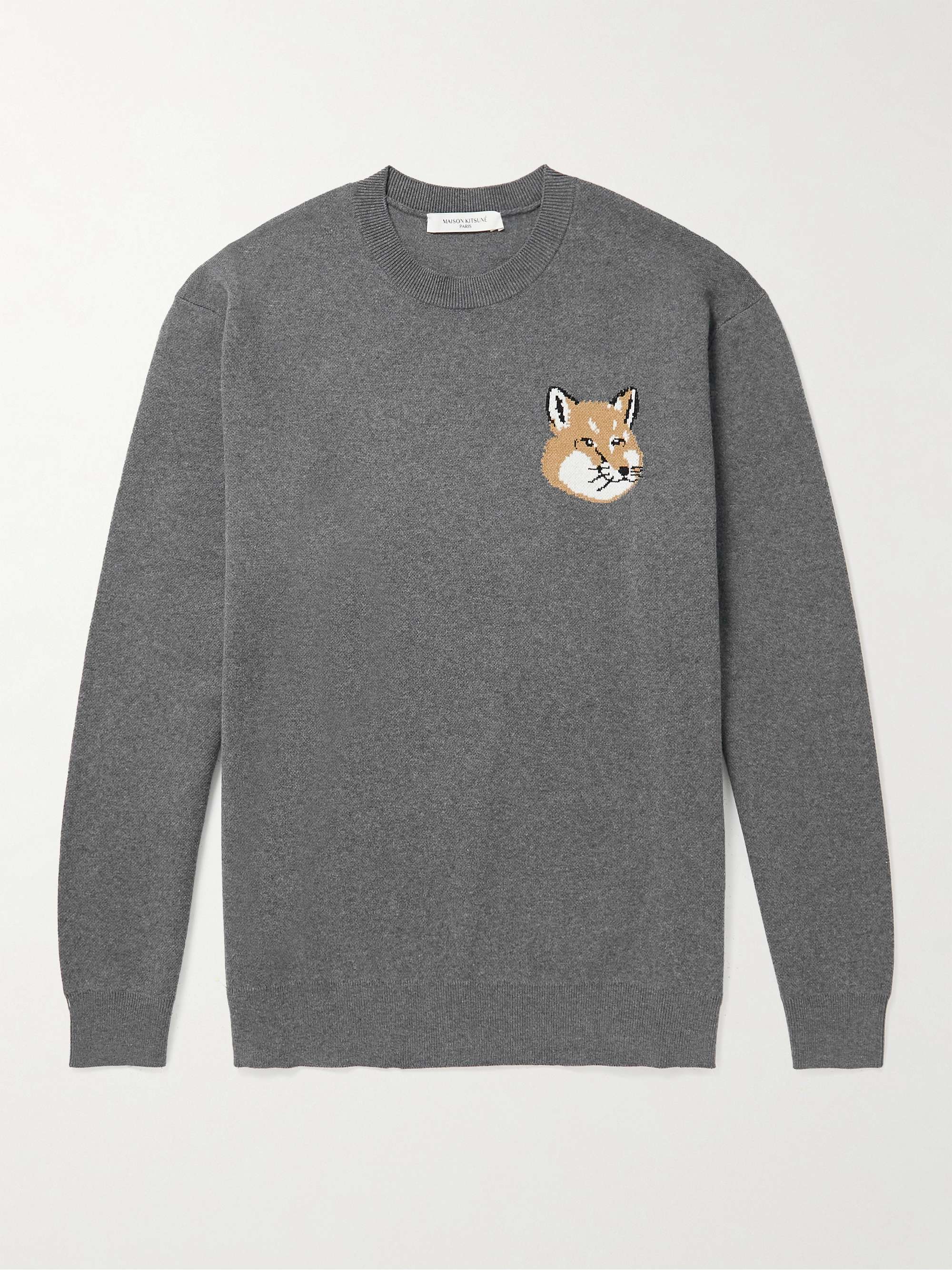 MAISON KITSUNÉ Logo-Intarsia Cotton Sweater for Men | MR PORTER