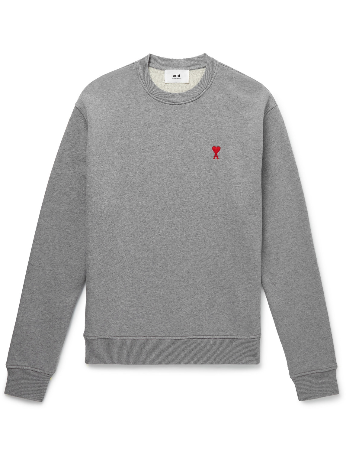 Shop Ami Alexandre Mattiussi Logo-embroidered Cotton-jersey Sweatshirt In Gray