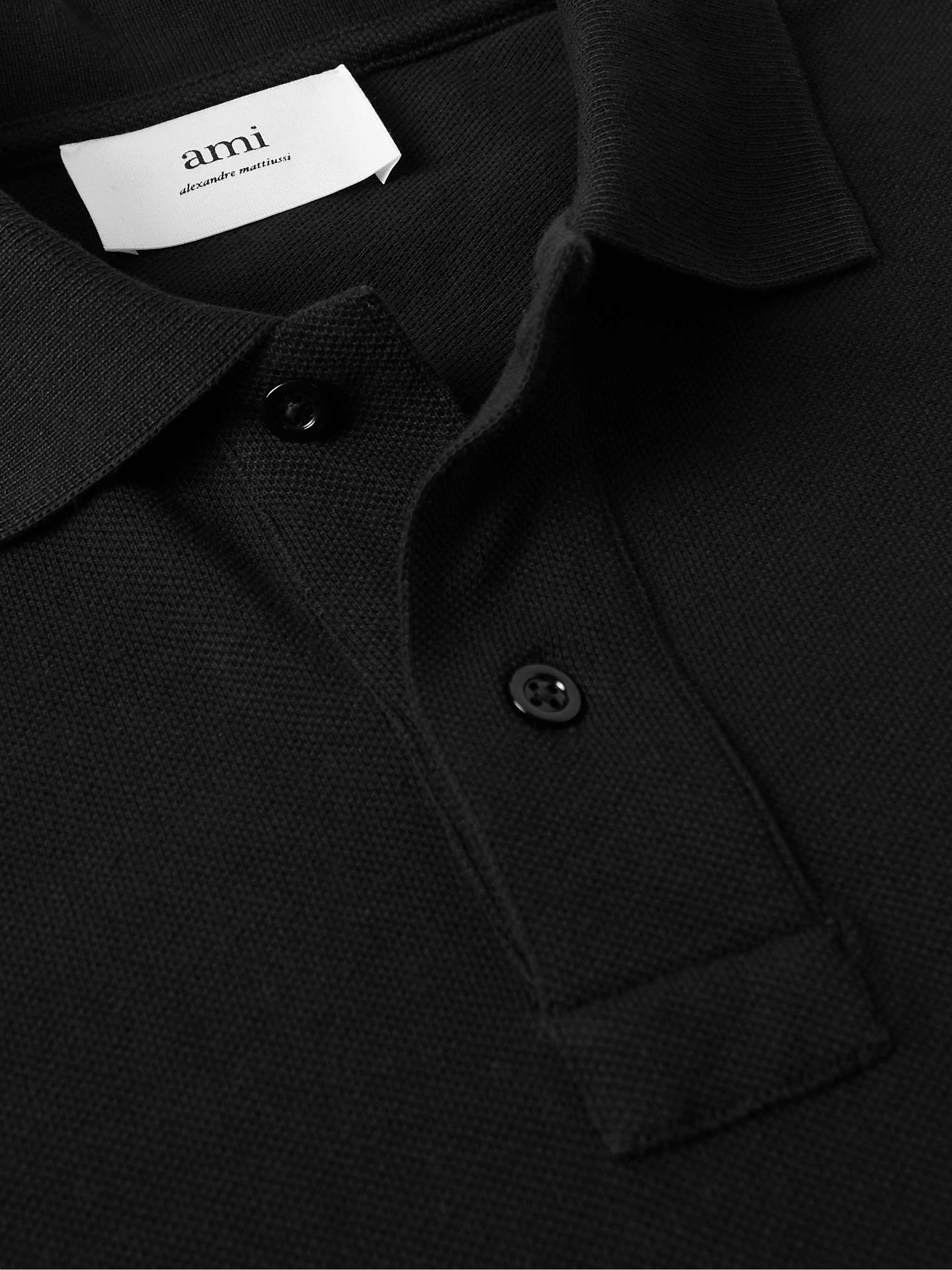 AMI PARIS Logo-Embroidered Cotton-Piqué Polo Shirt