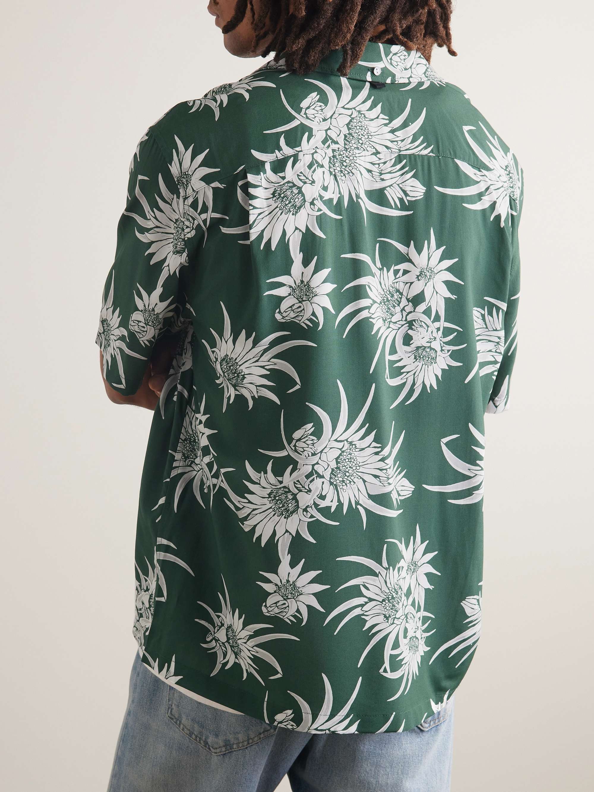 RAG & BONE Avery Convertible-Collar Floral-Print Crepe Shirt