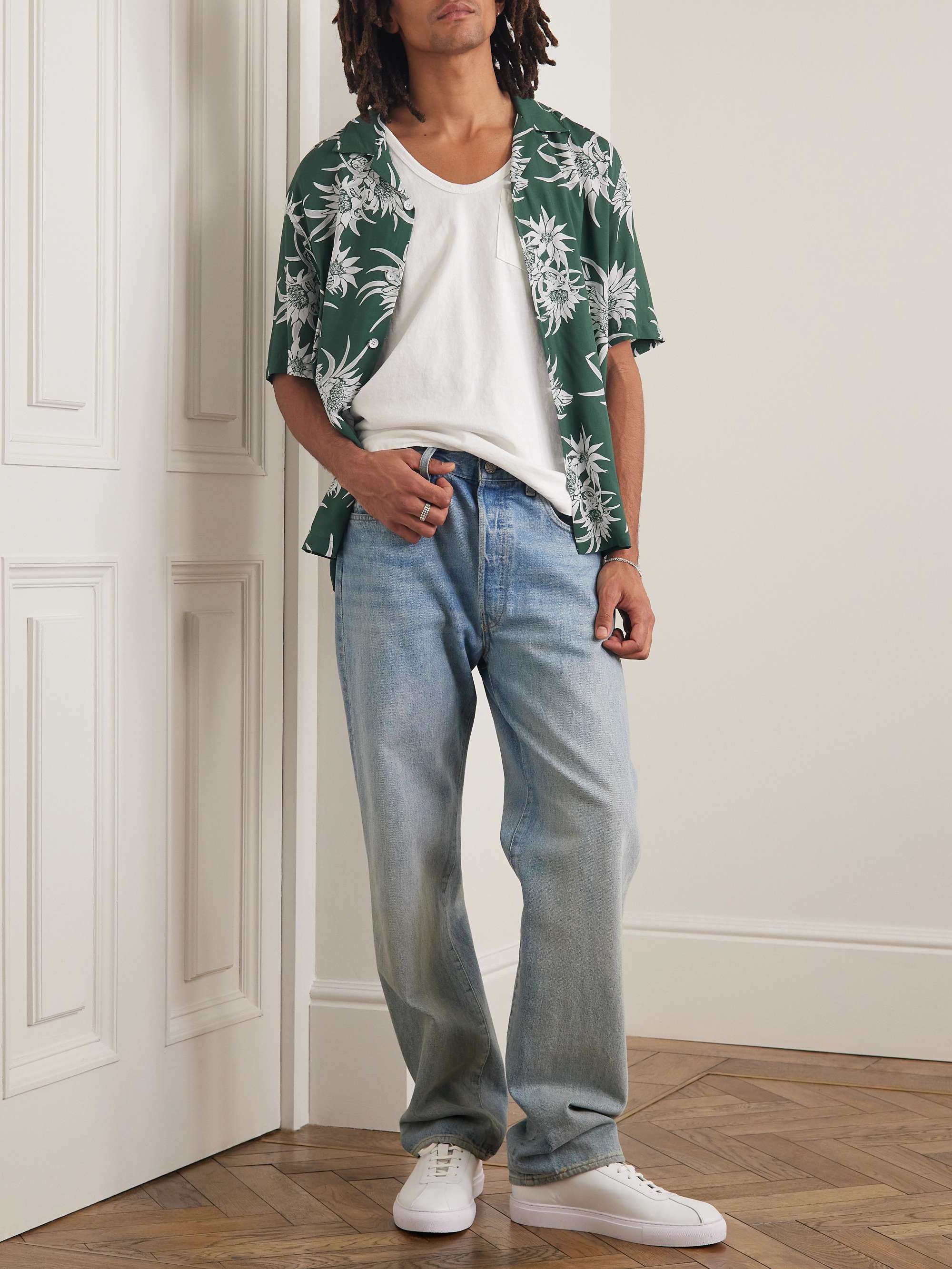 RAG & BONE Avery Convertible-Collar Floral-Print Crepe Shirt