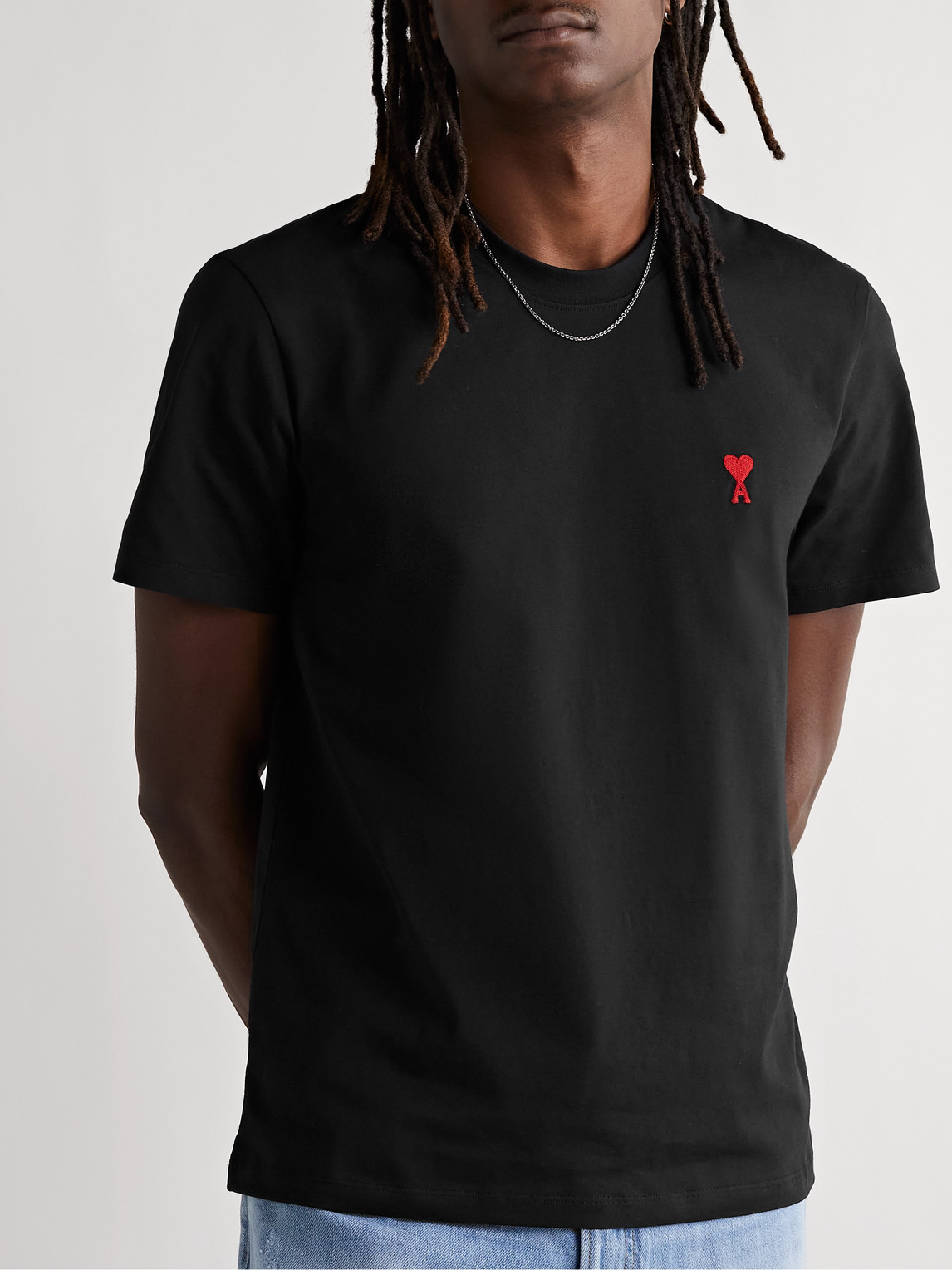 Ami Alexandre Mattiussi Logo-embroidered Organic Cotton-jersey T-shirt In Black