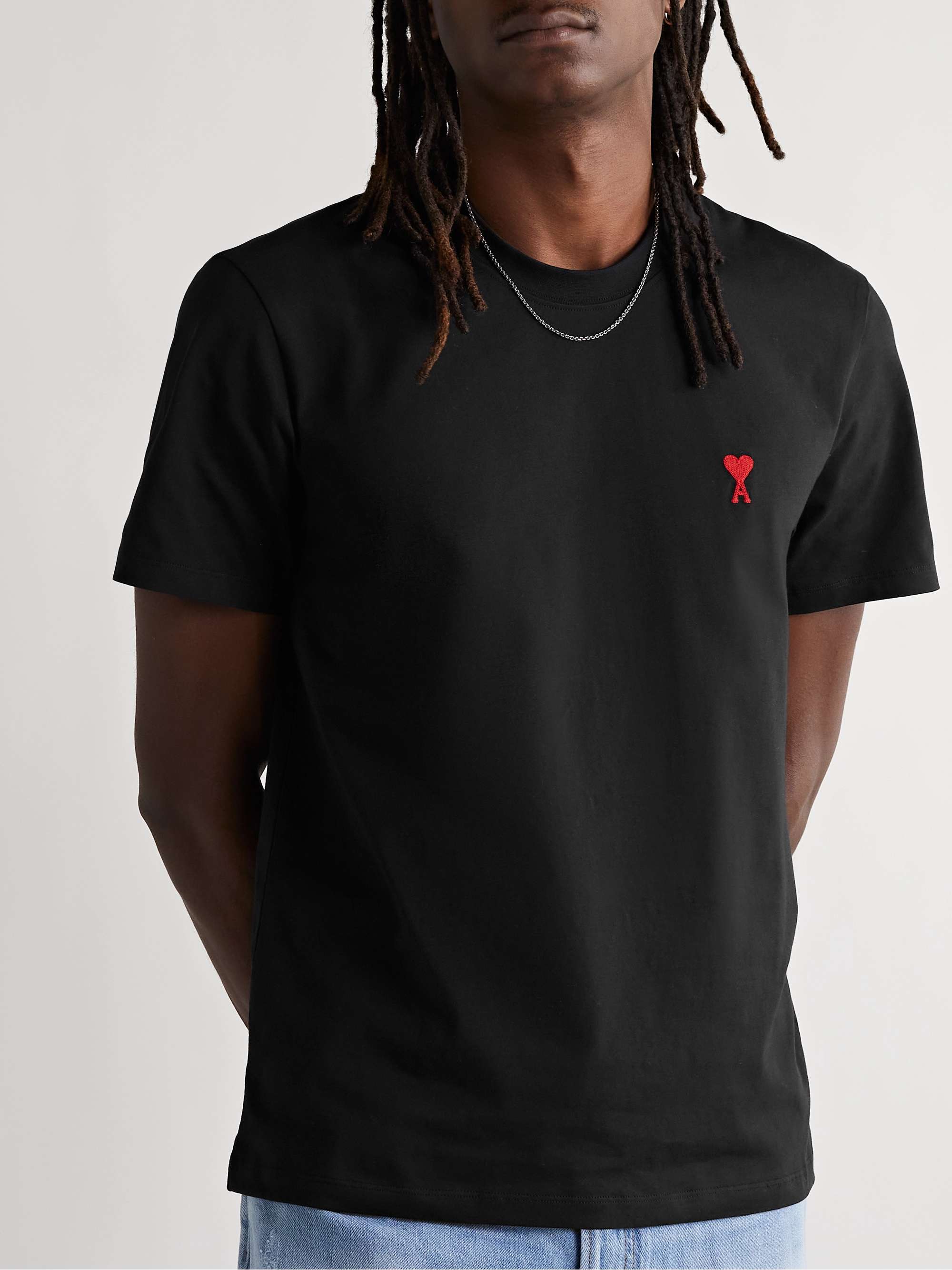 AMI PARIS Logo-Embroidered Cotton-Jersey T-Shirt