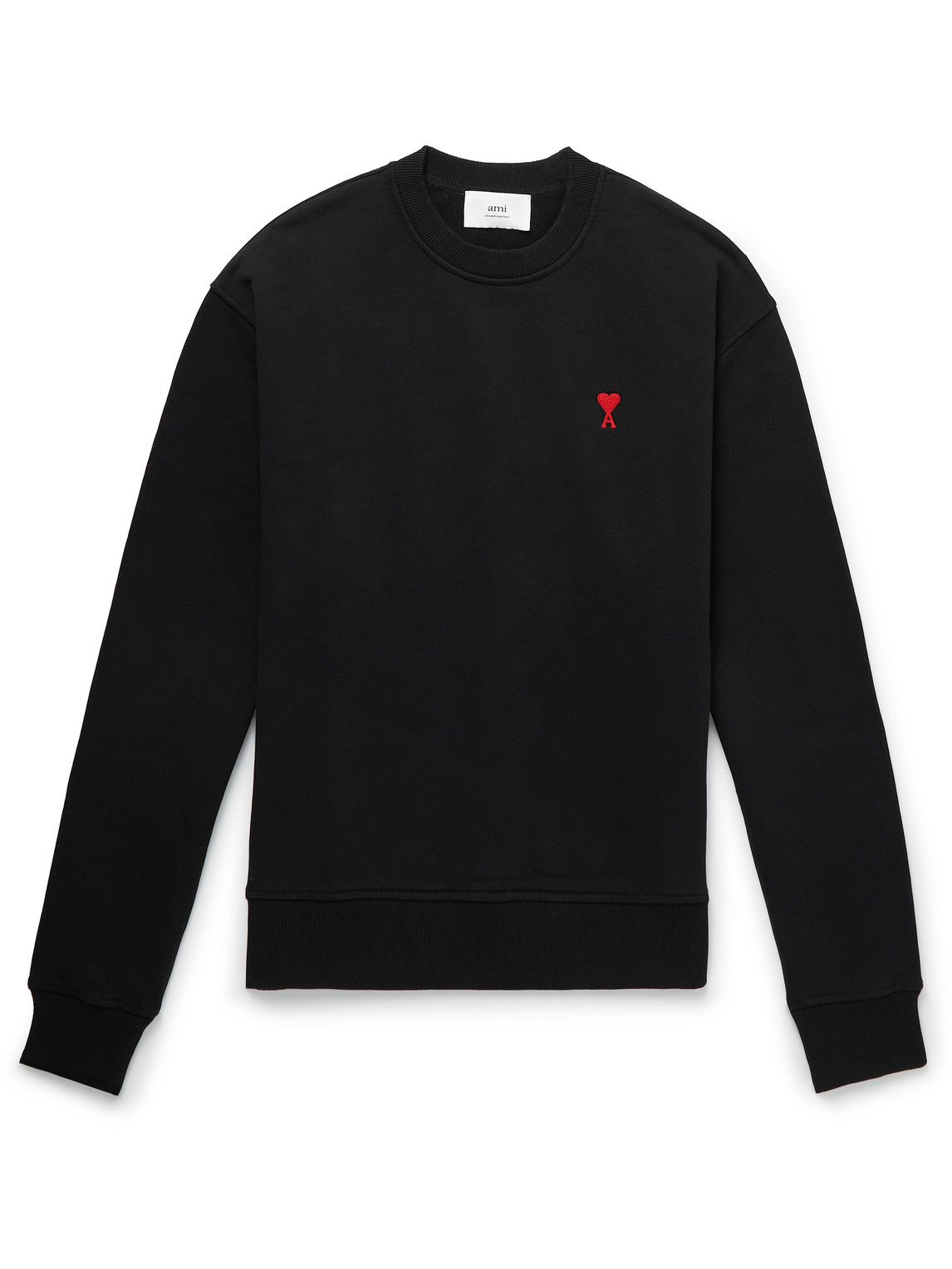 Shop Ami Alexandre Mattiussi Logo-embroidered Cotton-jersey Sweatshirt In Black