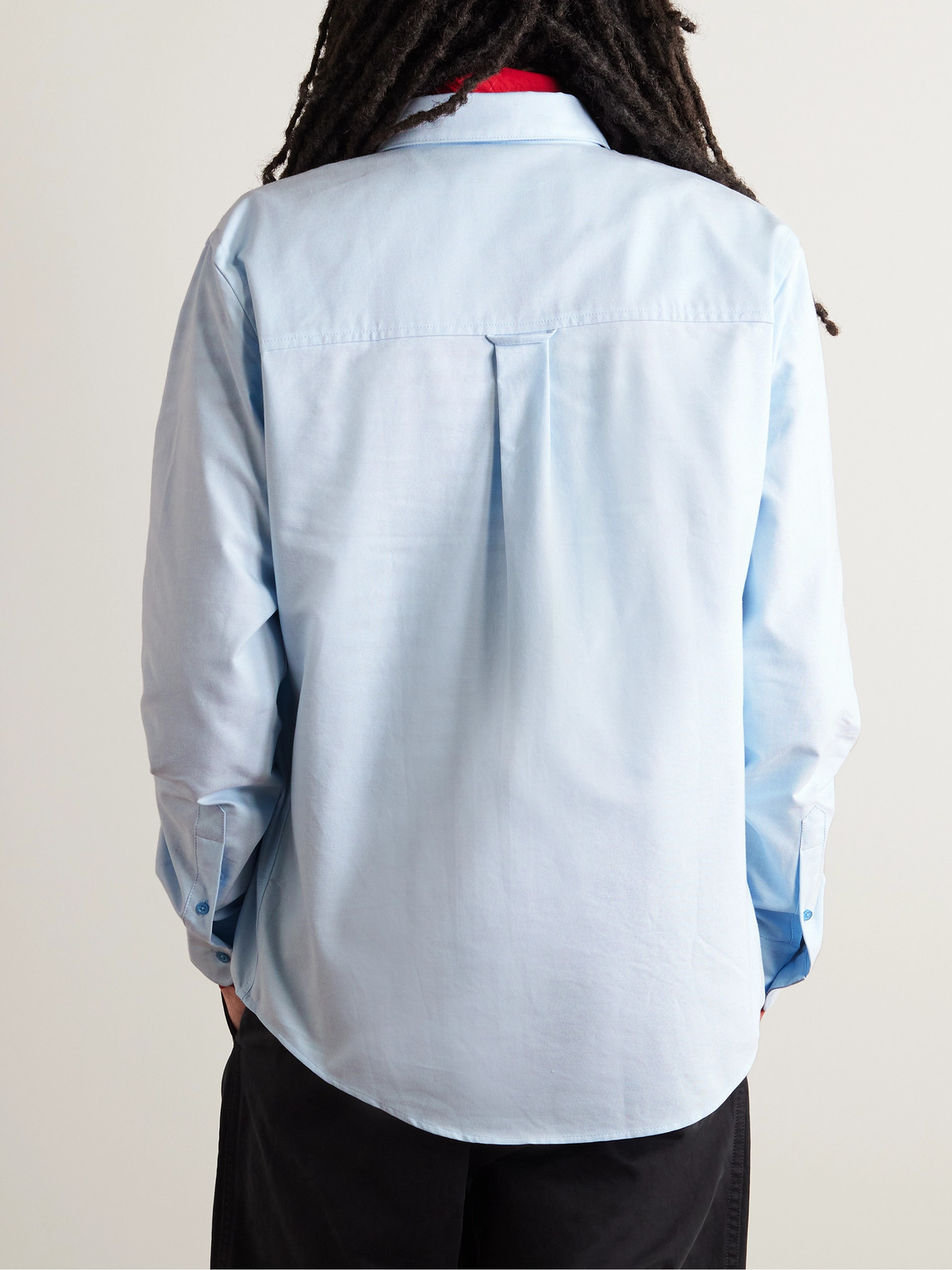Shop Ami Alexandre Mattiussi Button-down Collar Logo-embroidered Cotton-poplin Shirt In Blue