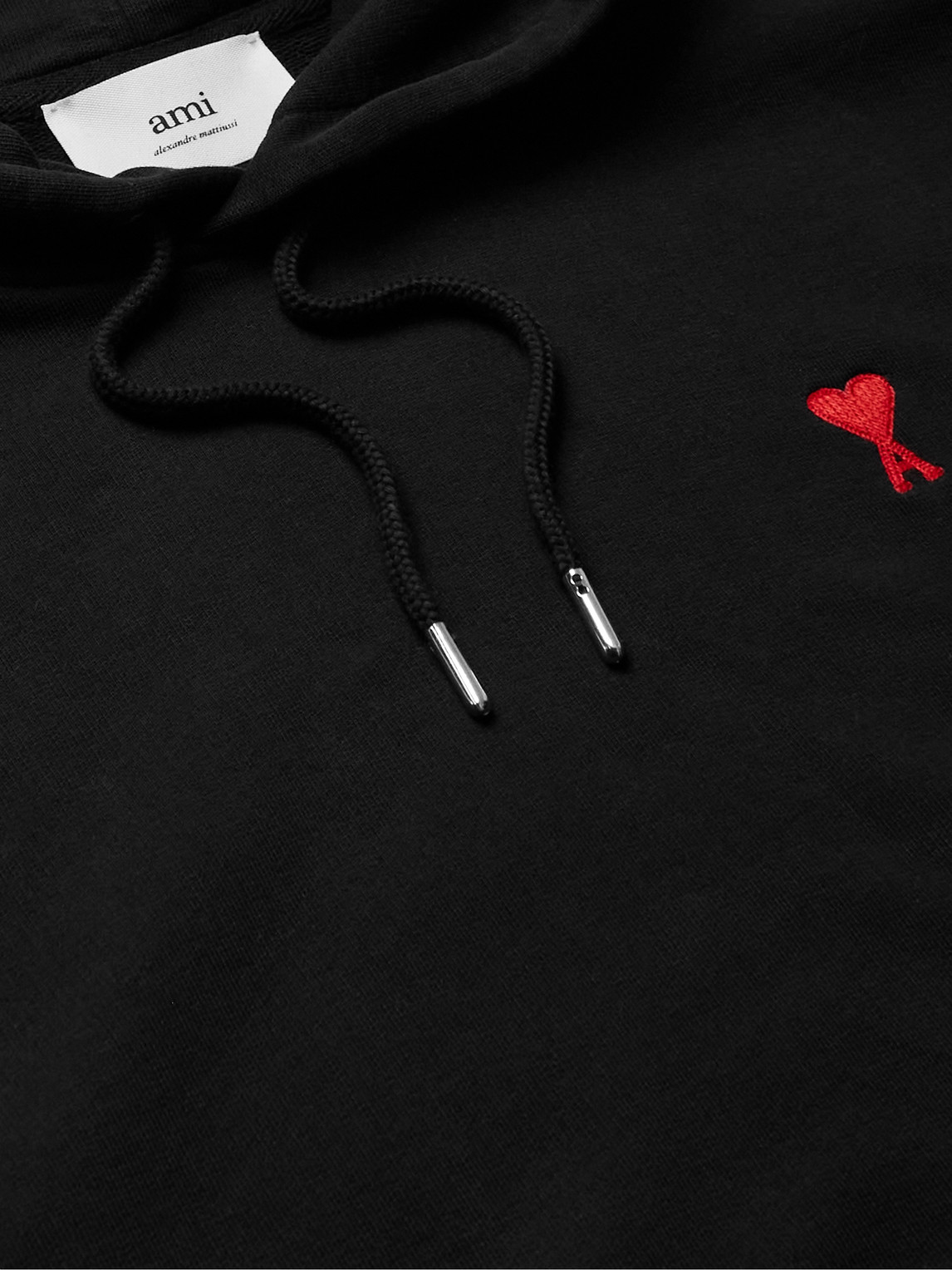 Shop Ami Alexandre Mattiussi Logo-embroidered Cotton-jersey Hoodie In Black