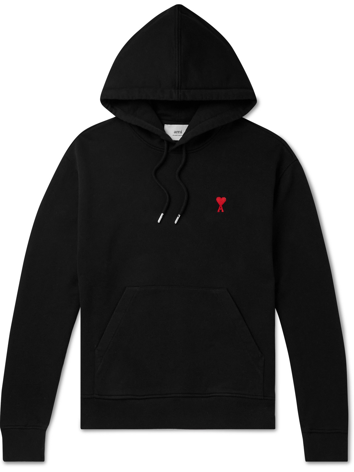 Ami Alexandre Mattiussi Logo-embroidered Cotton-jersey Hoodie In Black