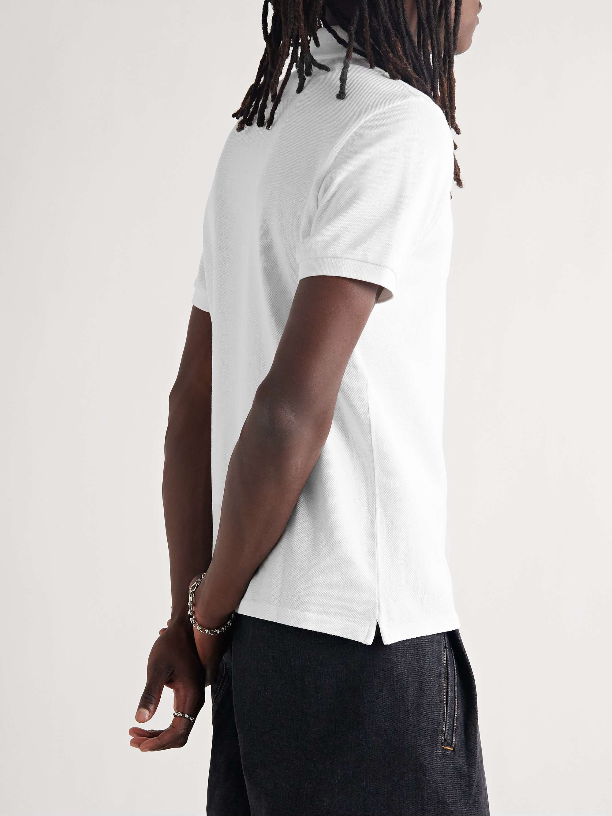 AMI PARIS Logo-Embroidered Cotton-Piqué Polo Shirt