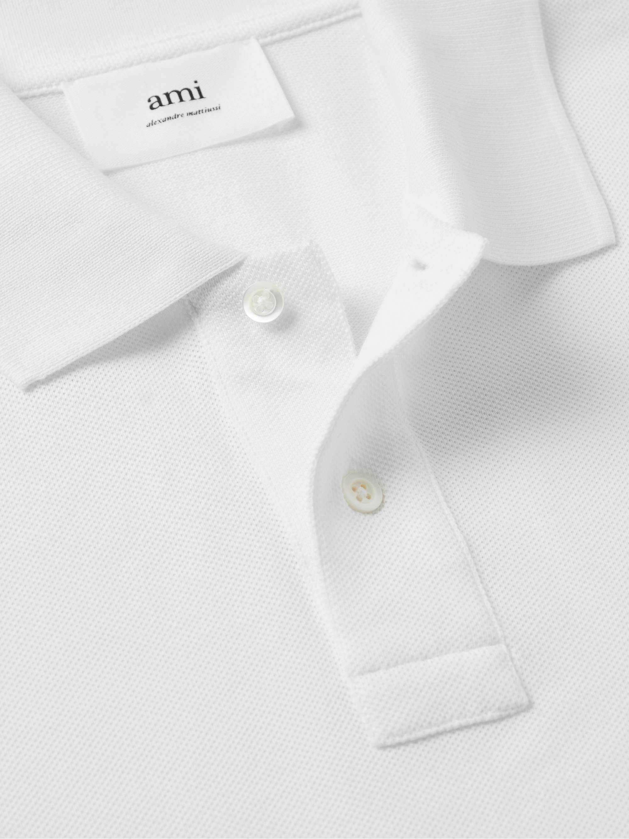 AMI PARIS Logo-Embroidered Cotton-Piqué Polo Shirt
