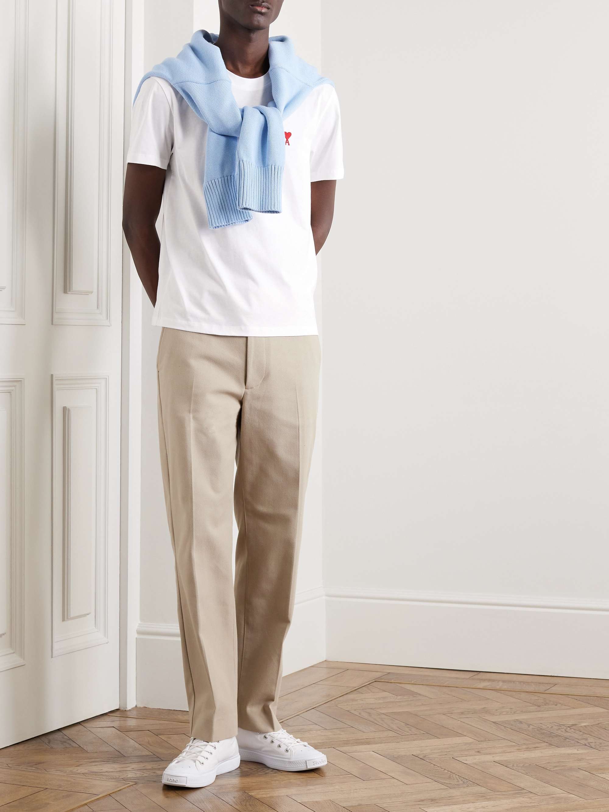 AMI PARIS Logo-Embroidered Cotton-Jersey T-Shirt for Men