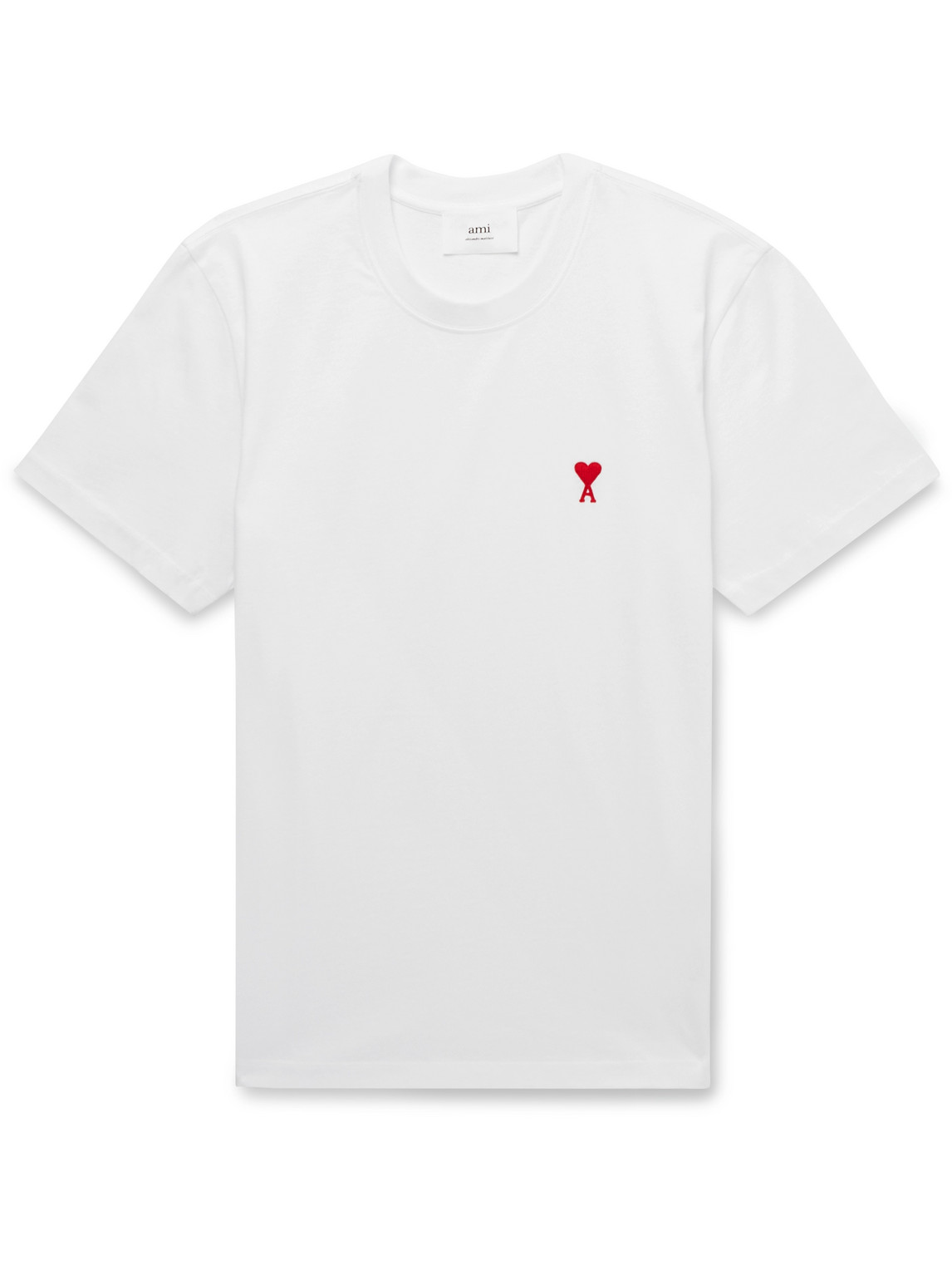 Shop Ami Alexandre Mattiussi Logo-embroidered Cotton-jersey T-shirt In White