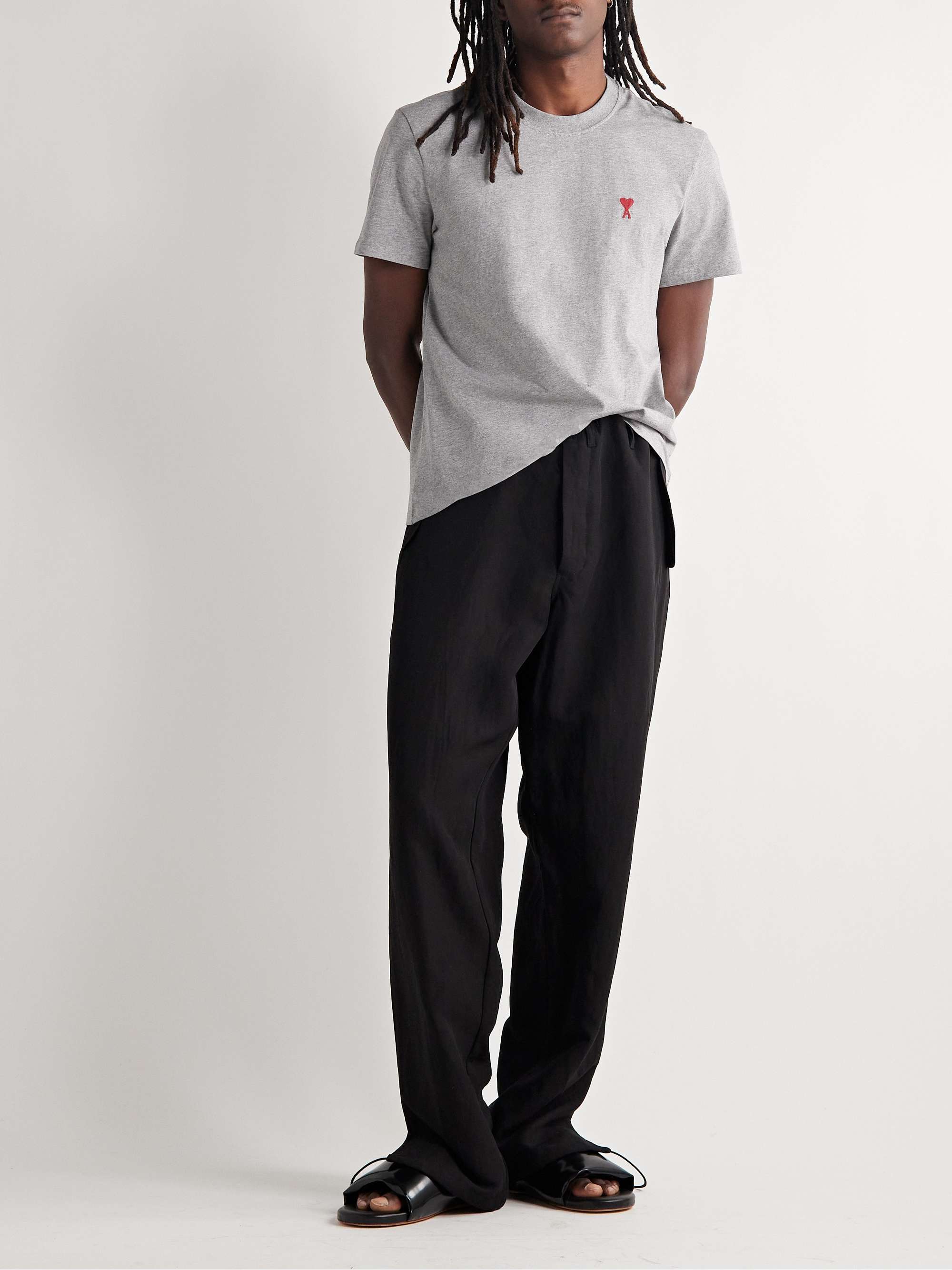 AMI PARIS Logo-Embroidered Cotton-Jersey T-Shirt