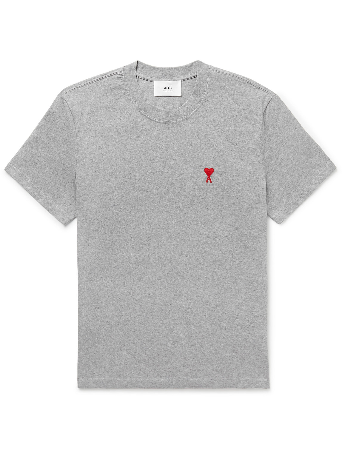 Shop Ami Alexandre Mattiussi Logo-embroidered Cotton-jersey T-shirt In Gray