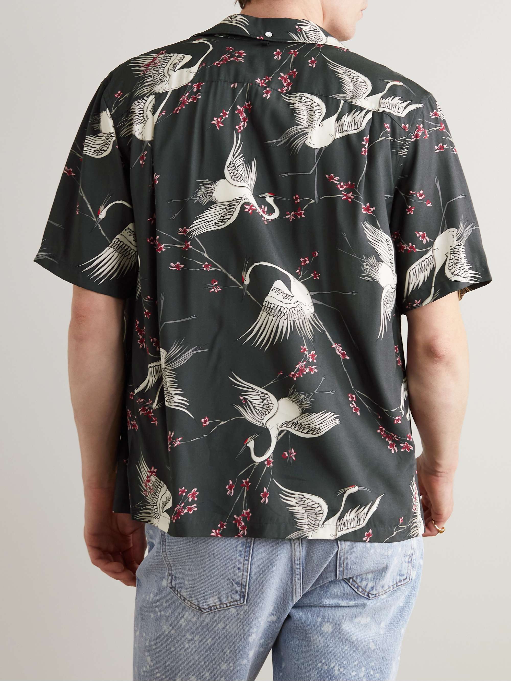 RAG & BONE Avery Convertible-Collar Floral-Print Crepe Shirt