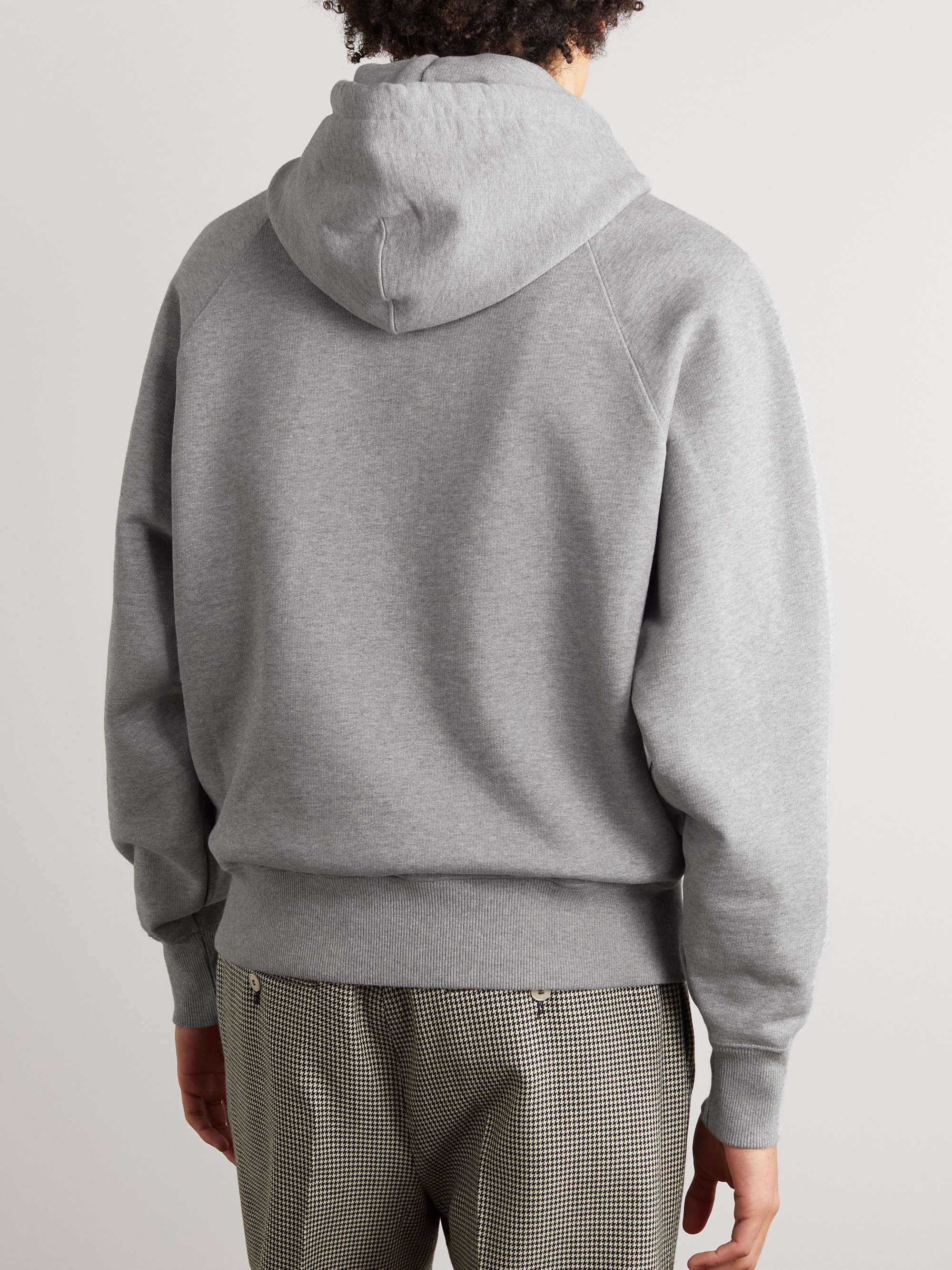 Gray Logo-Embroidered Cotton-Blend Jersey Hoodie | AMI PARIS | MR PORTER