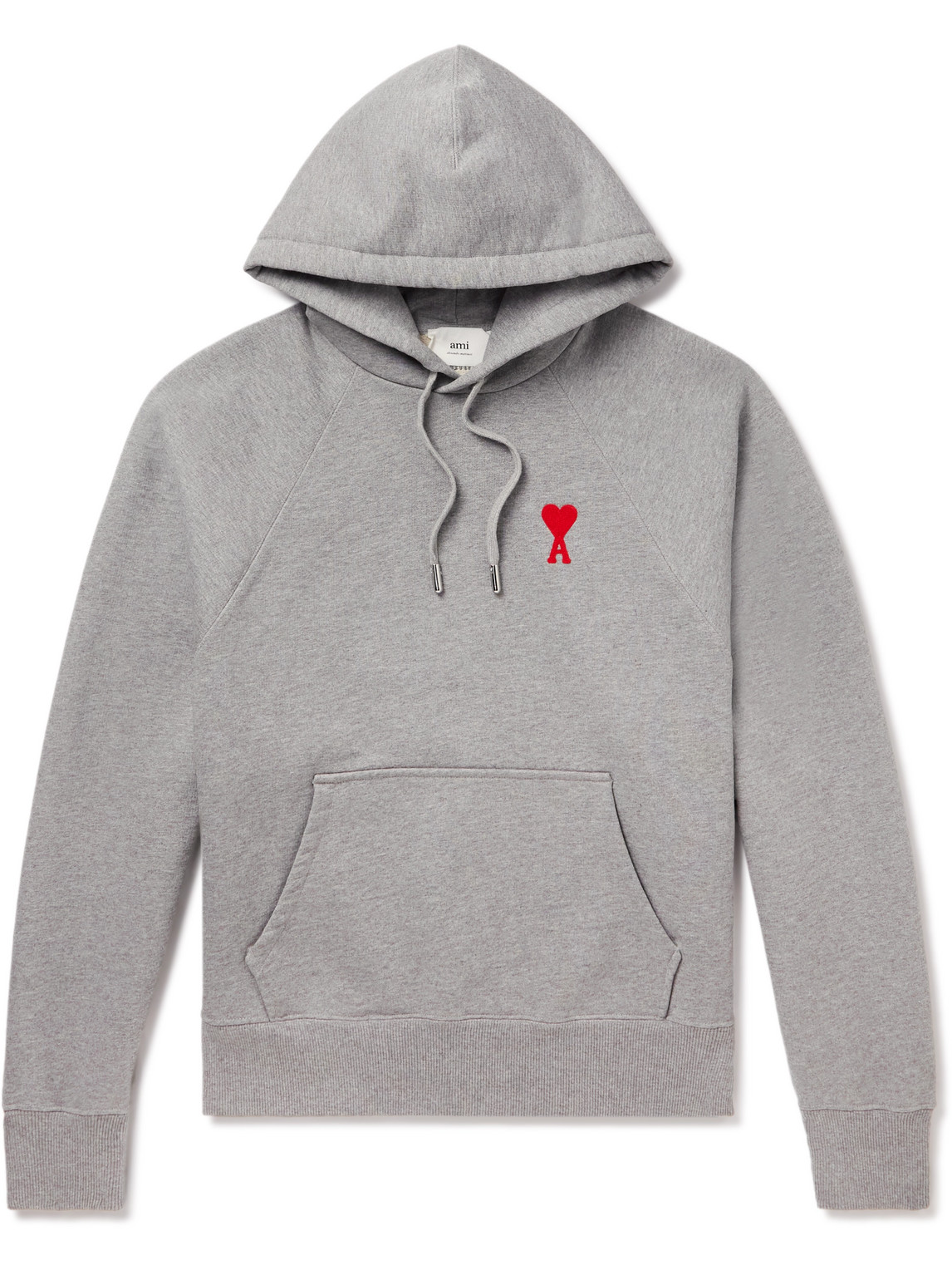 Ami Alexandre Mattiussi Logo-embroidered Cotton-blend Jersey Hoodie In Gray