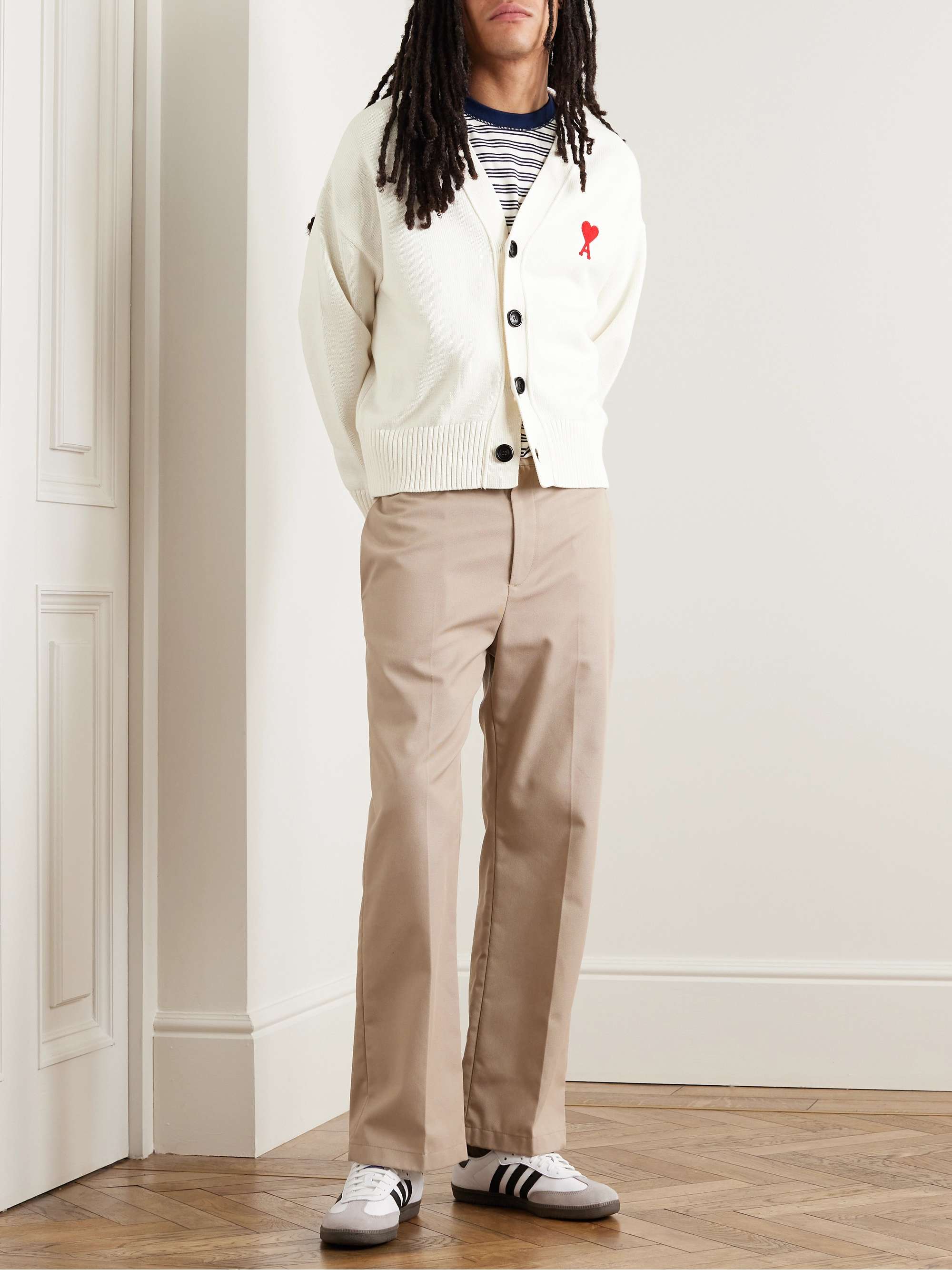 AMI PARIS Logo-Embroidered Cotton and Merino Wool-Blend Cardigan
