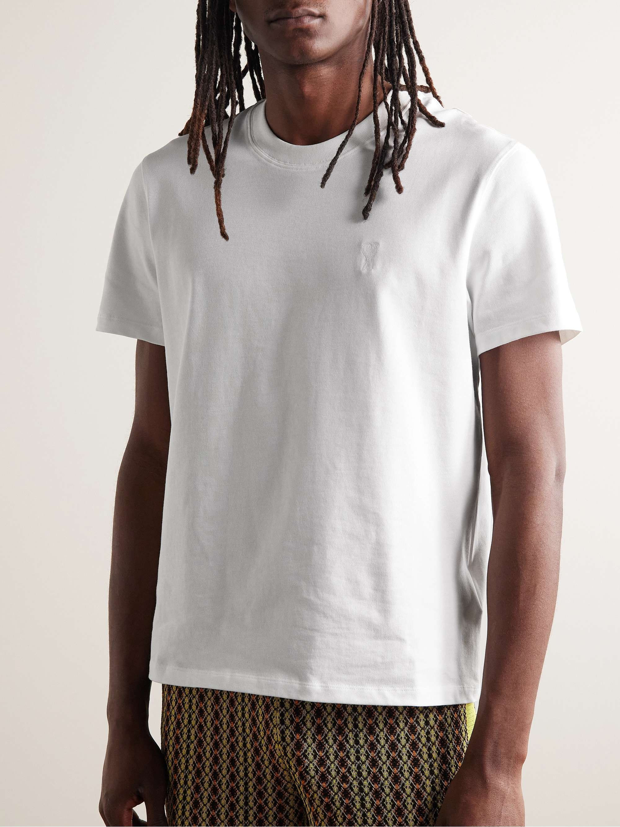 AMI PARIS ADC Logo-Embroidered Organic Cotton-Jersey T-Shirt