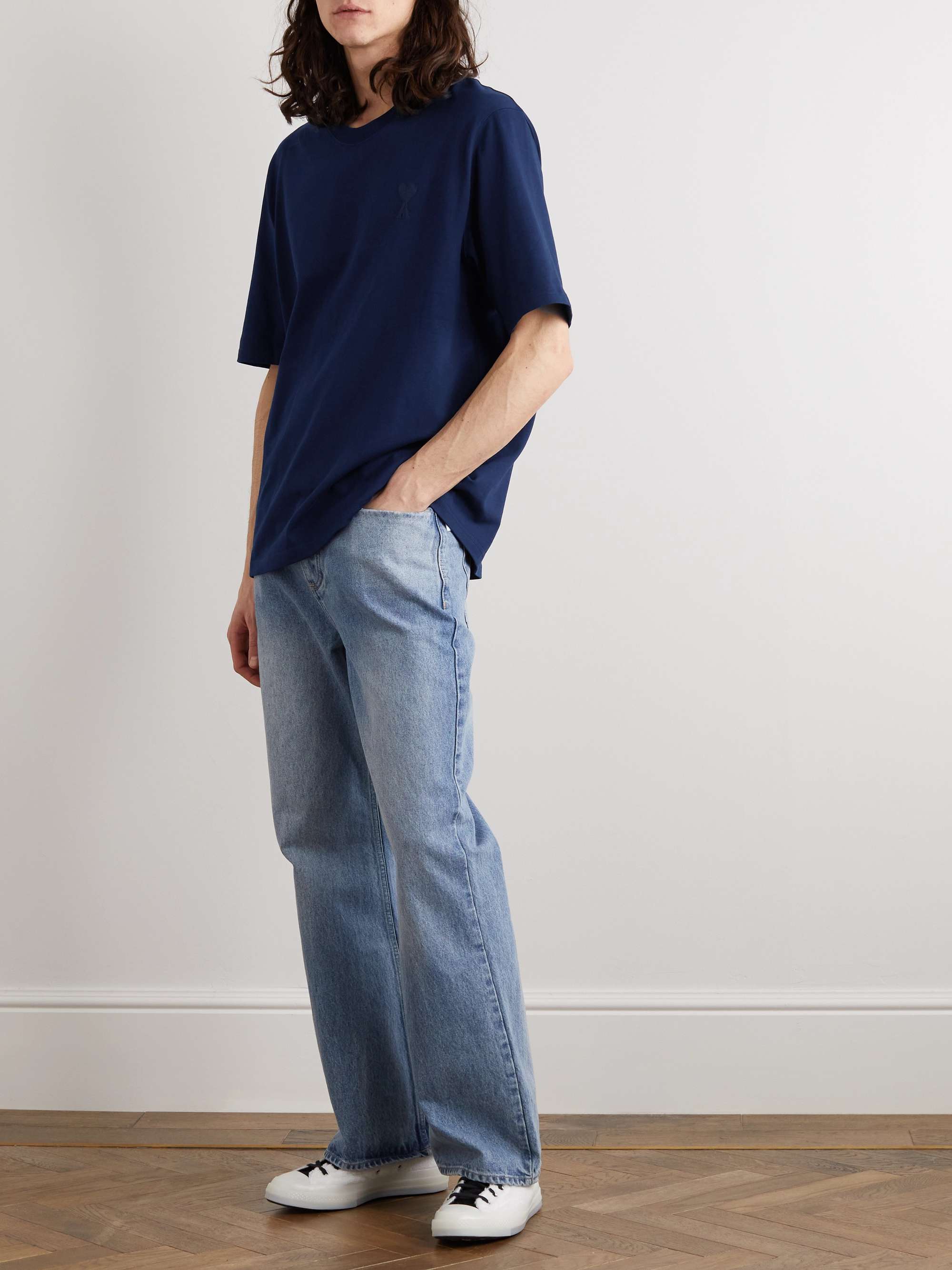 AMI PARIS Logo-Embroidered Cotton-Jersey T-Shirt