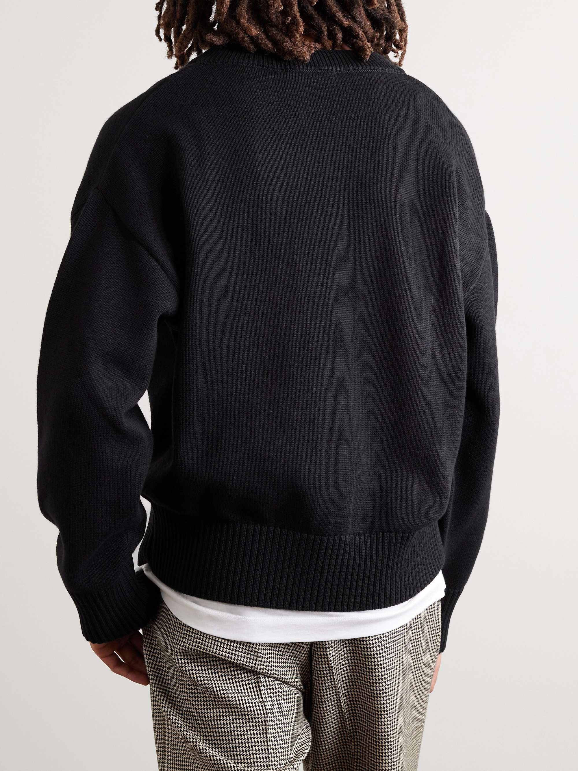 AMI PARIS Logo-Embroidered Cotton and Merino Wool-Blend Cardigan