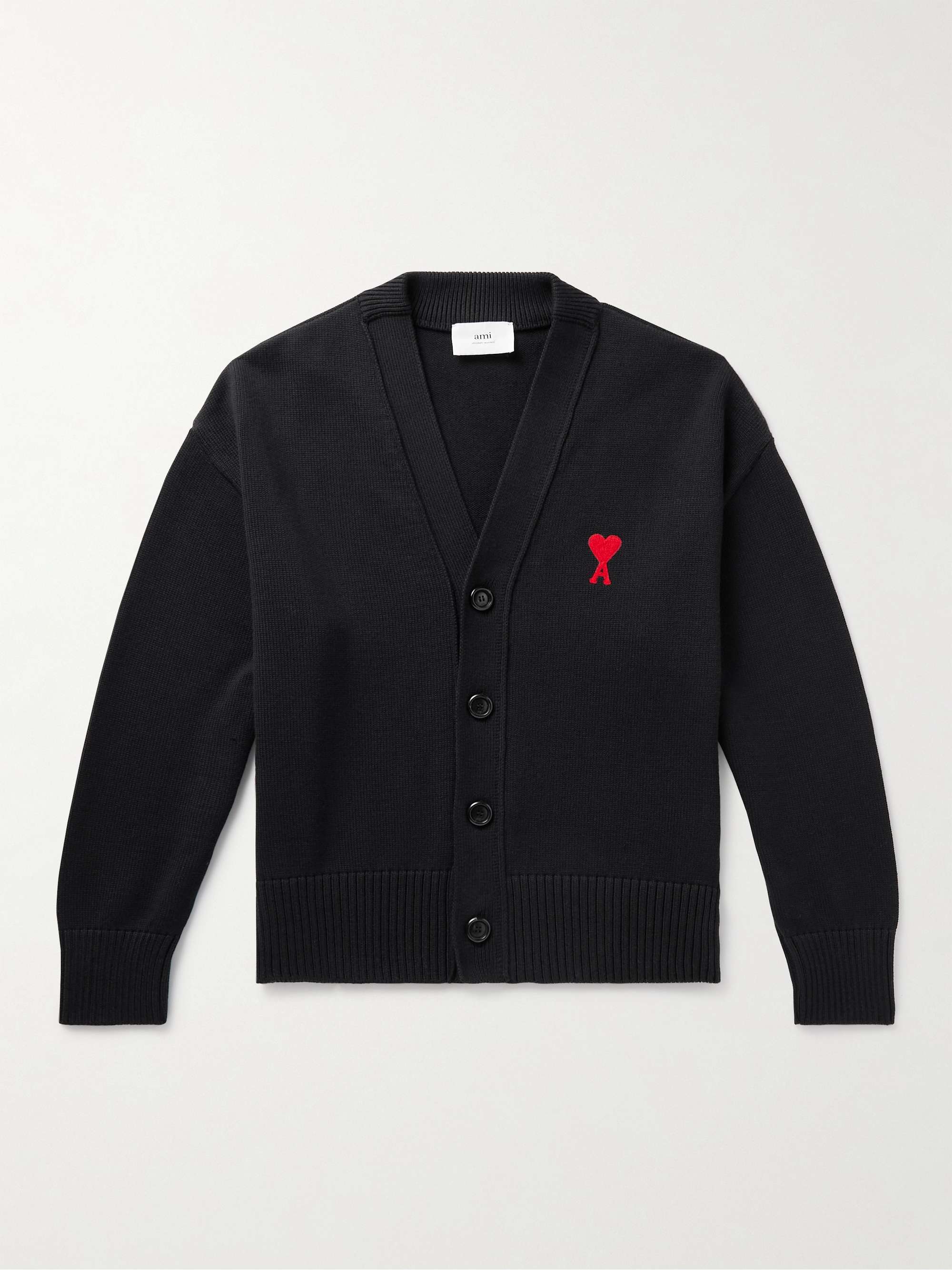 AMI PARIS Logo-Embroidered Cotton and Merino Wool-Blend Cardigan