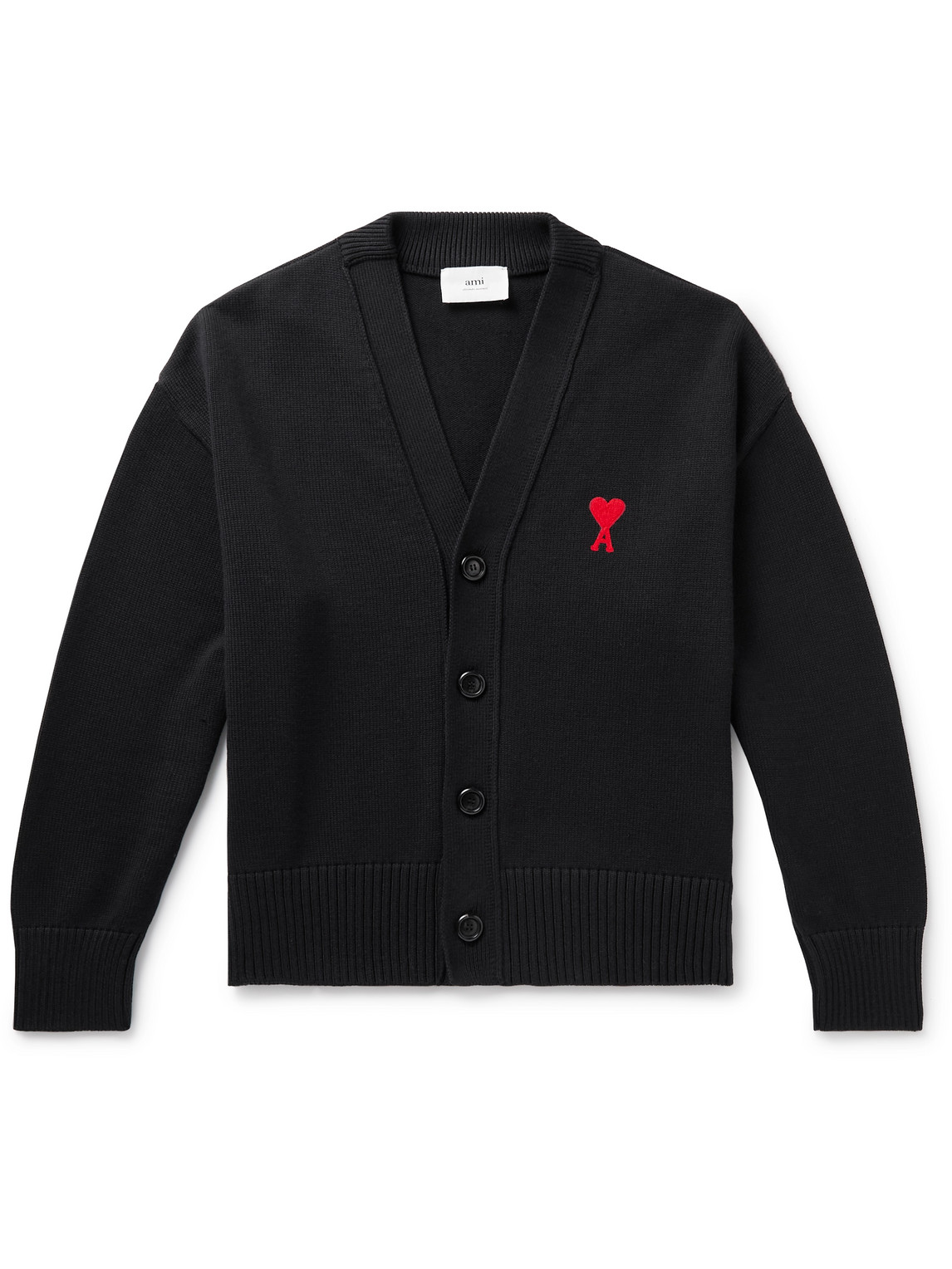 Ami Alexandre Mattiussi Logo-embroidered Cotton And Merino Wool-blend Cardigan In Black