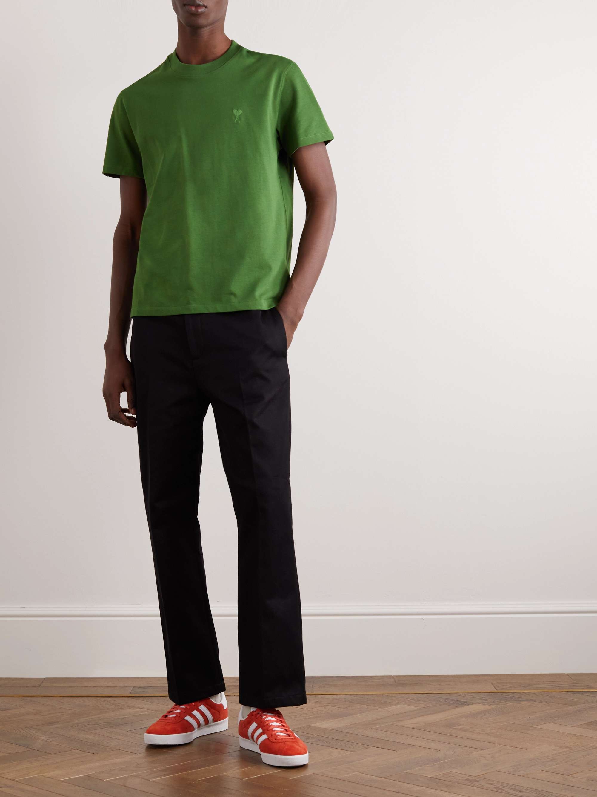 AMI PARIS ADC Logo-Embroidered Organic Cotton-Jersey T-Shirt
