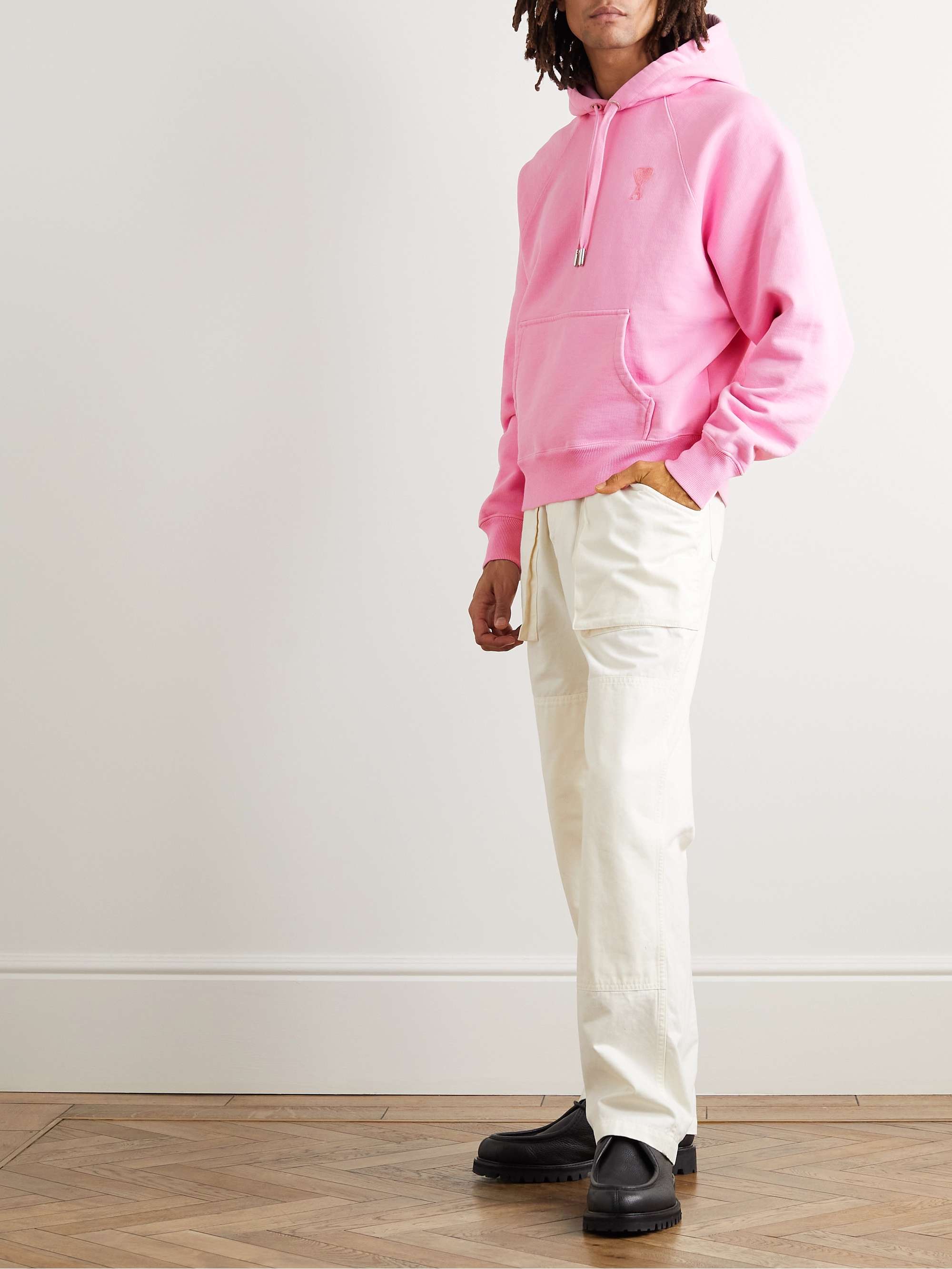 AMI PARIS Logo-Embroidered Cotton-Blend Jersey Hoodie