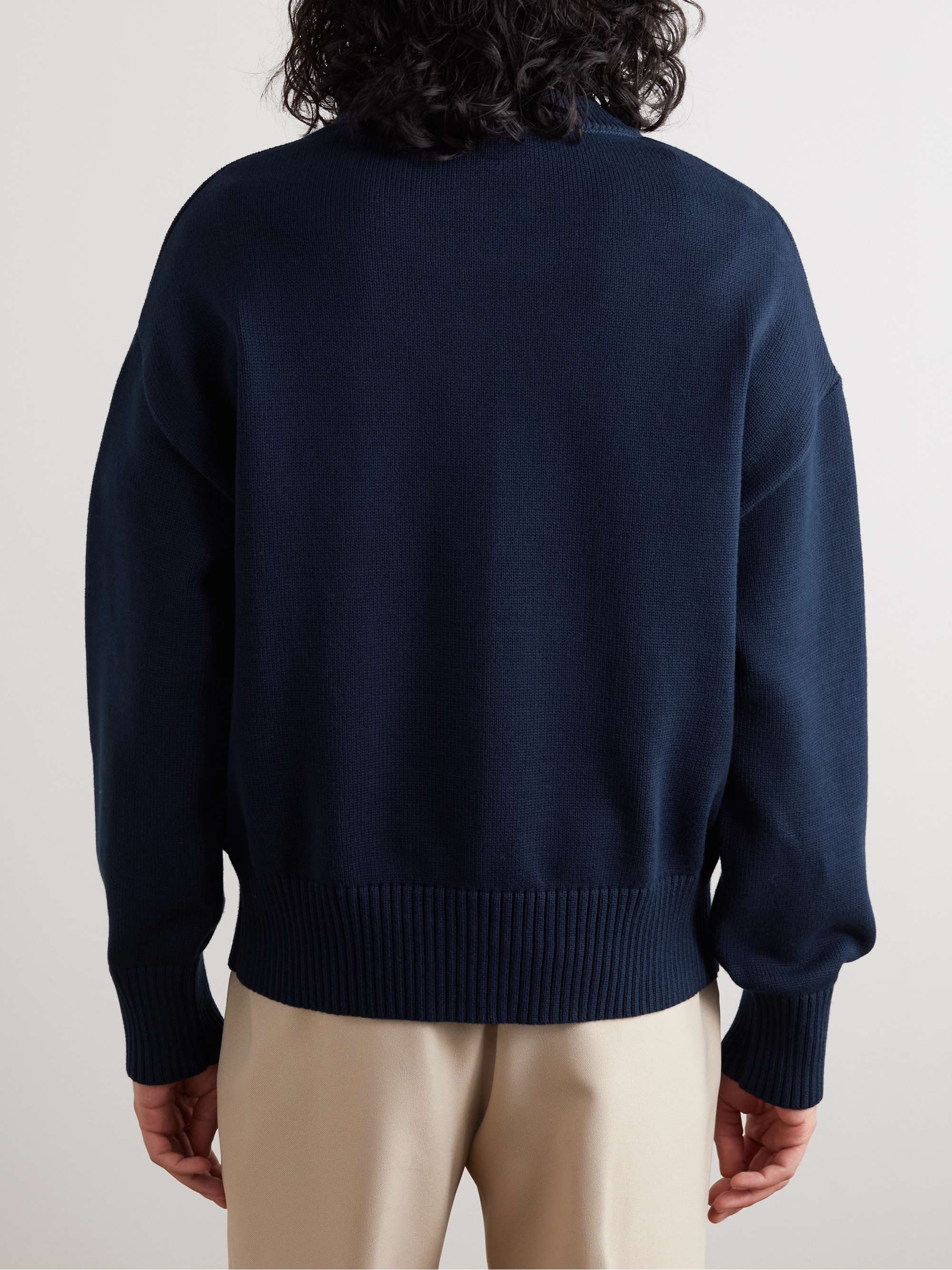 AMI PARIS ADC Logo-Embroidered Cotton and Merino Wool-Blend Sweater