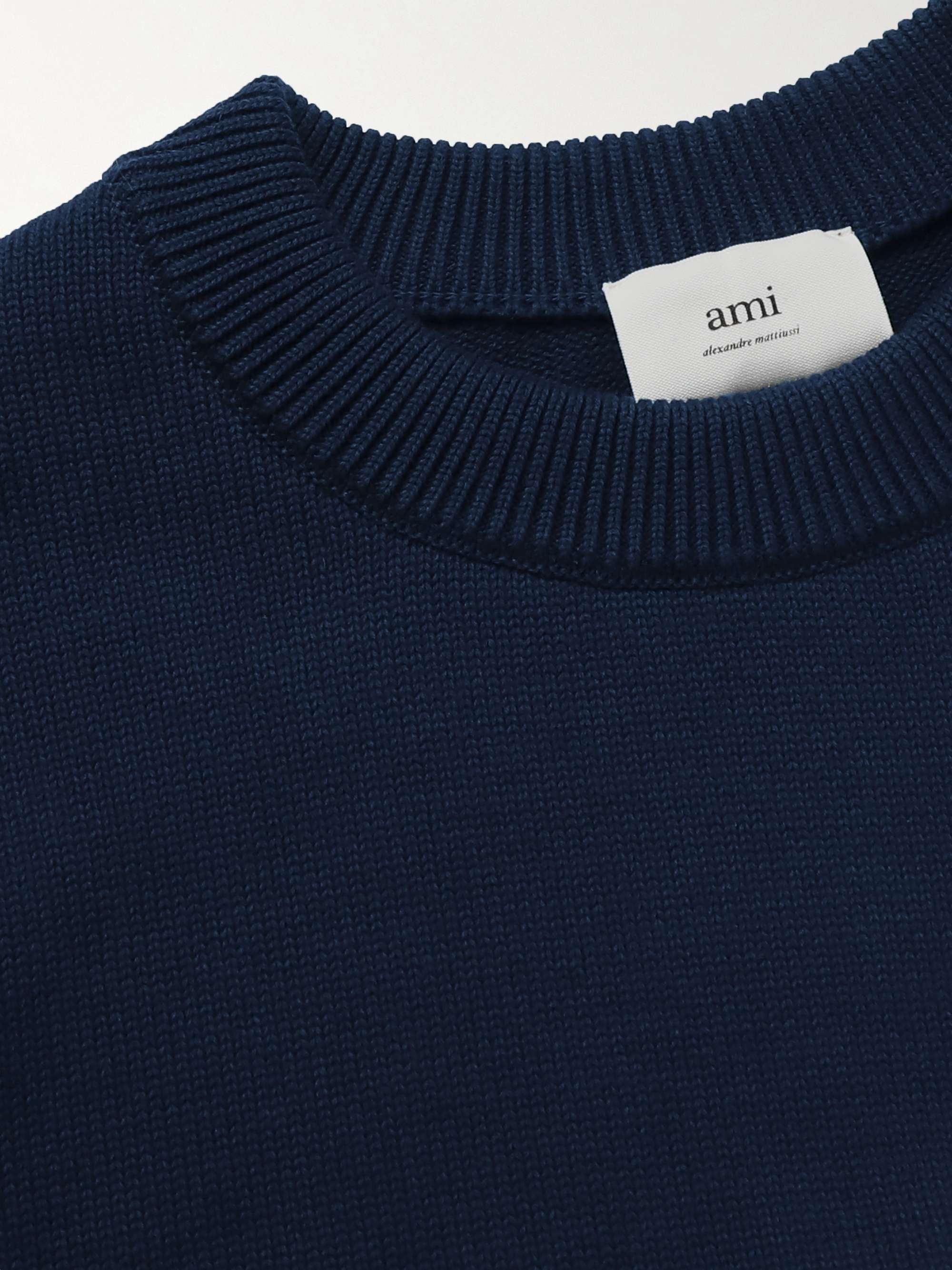 AMI PARIS ADC Logo-Embroidered Cotton and Merino Wool-Blend Sweater