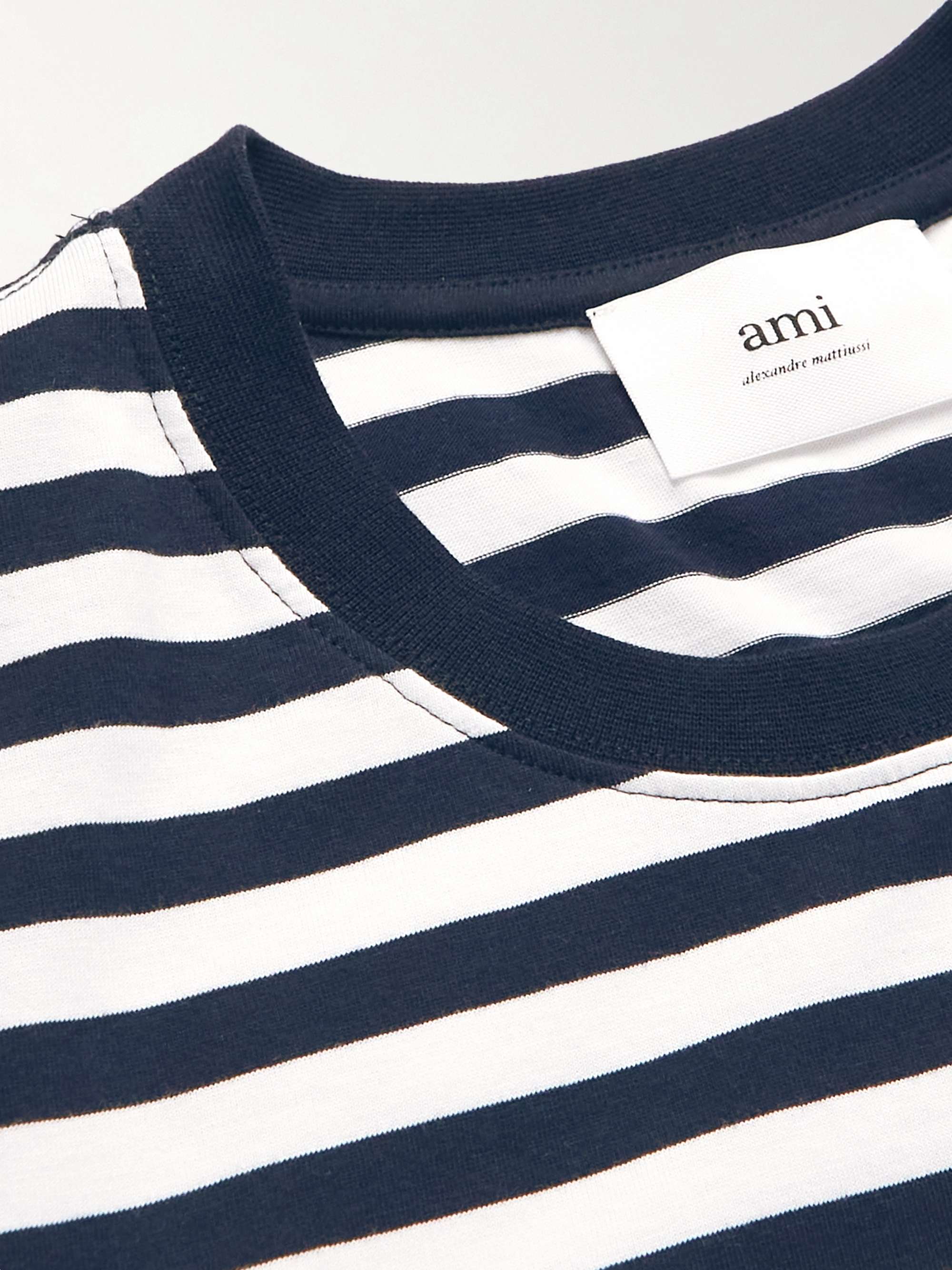 AMI PARIS Logo-Embroidered Striped Cotton-Jersey T-Shirt