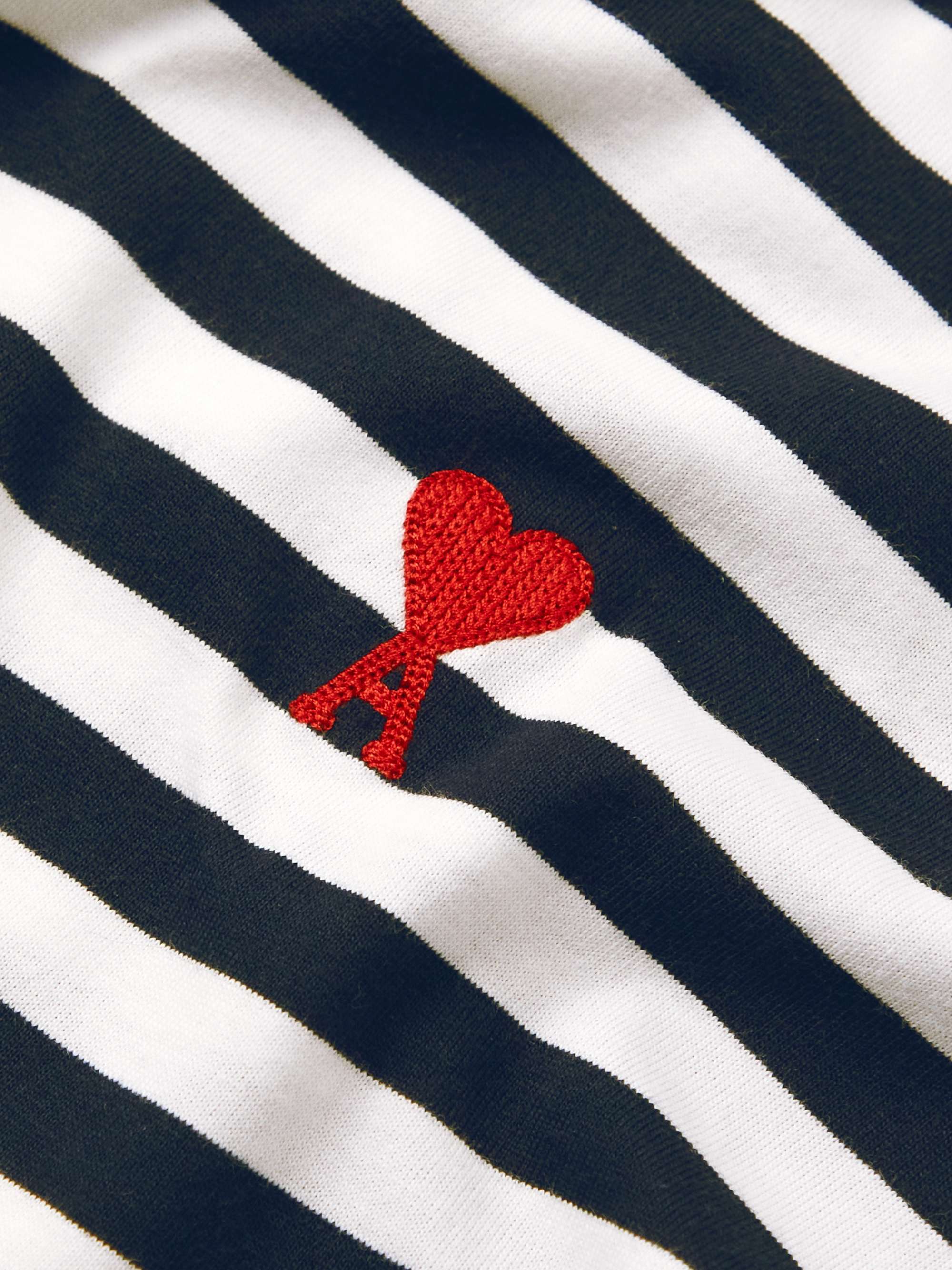 AMI PARIS Logo-Embroidered Striped Cotton-Jersey T-Shirt
