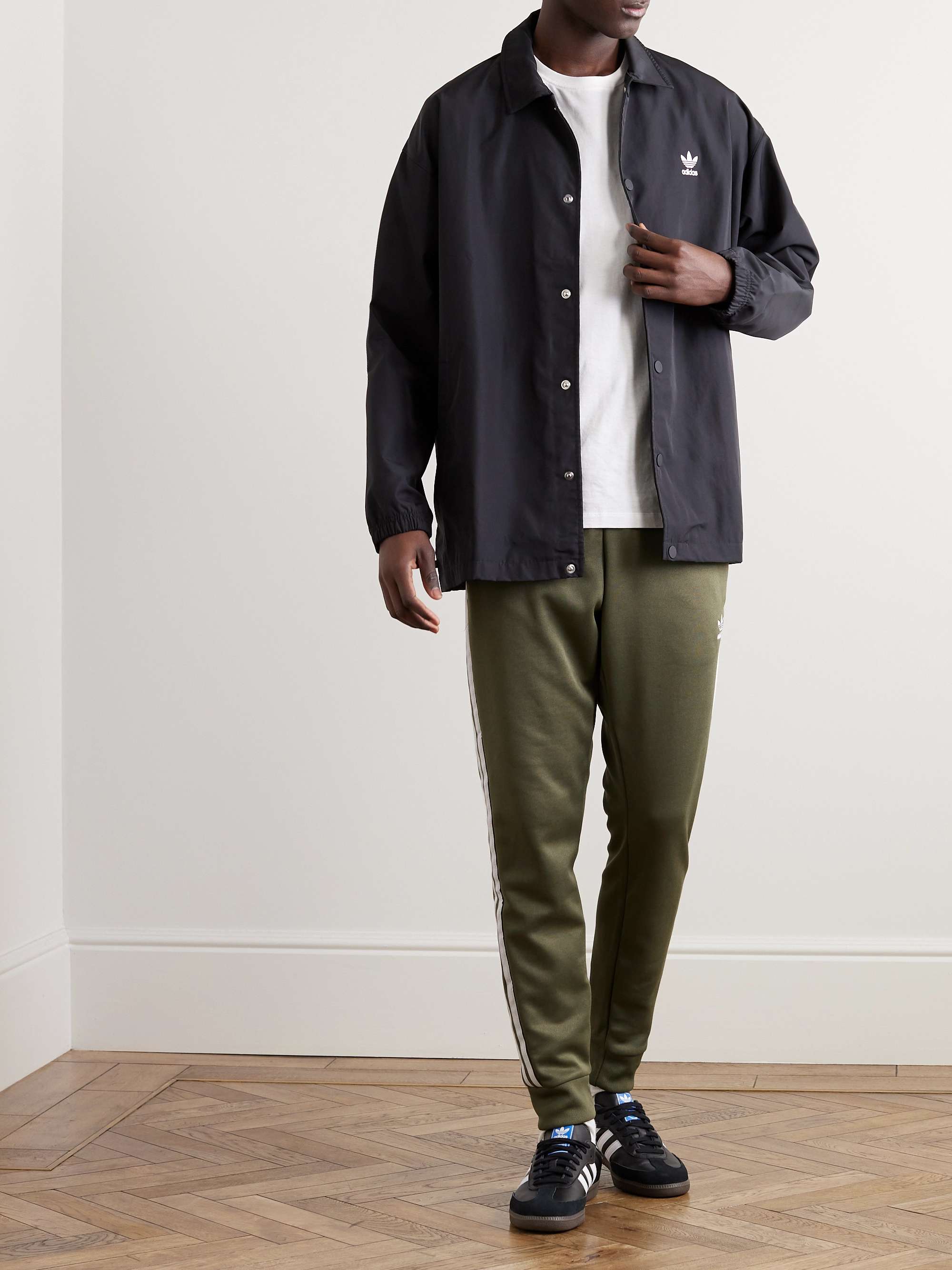 Tapered Logo-Embroidered Striped Recycled Jersey Sweatpants