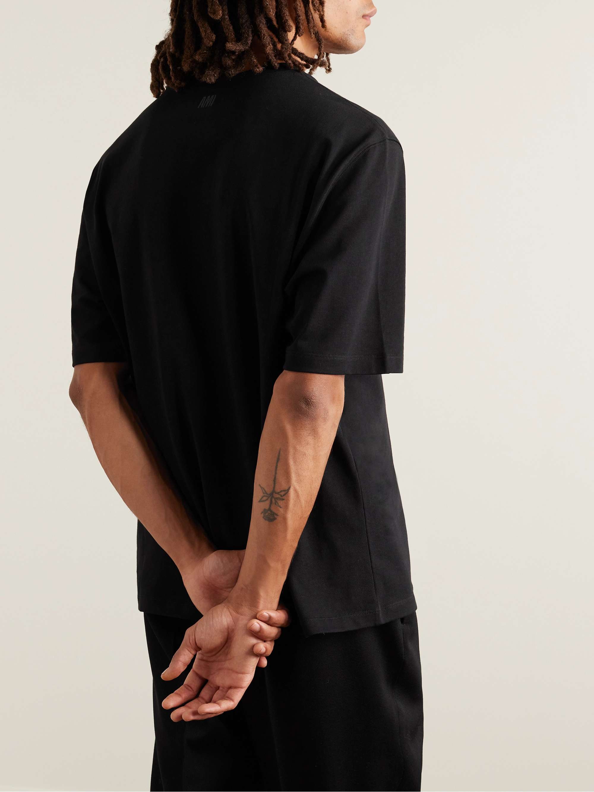 AMI PARIS Logo-Embroidered Cotton-Jersey T-Shirt