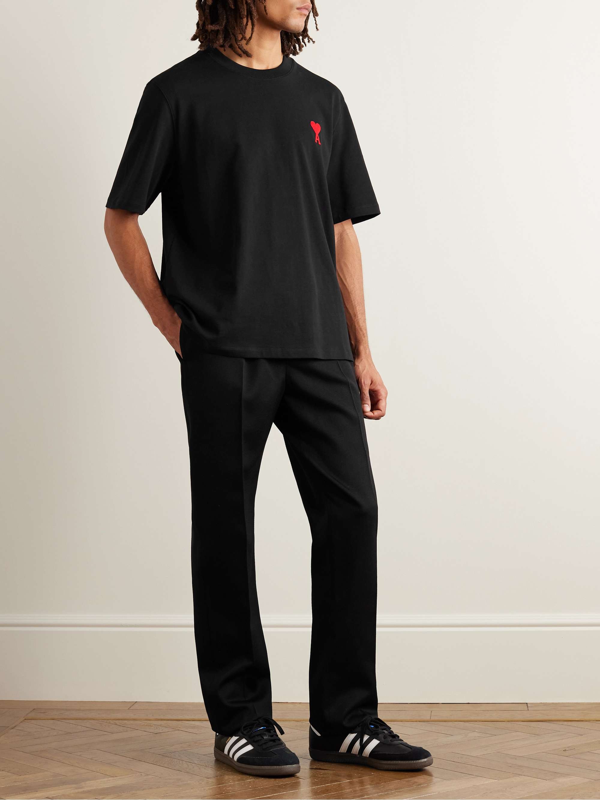 AMI PARIS Logo-Embroidered Cotton-Jersey T-Shirt