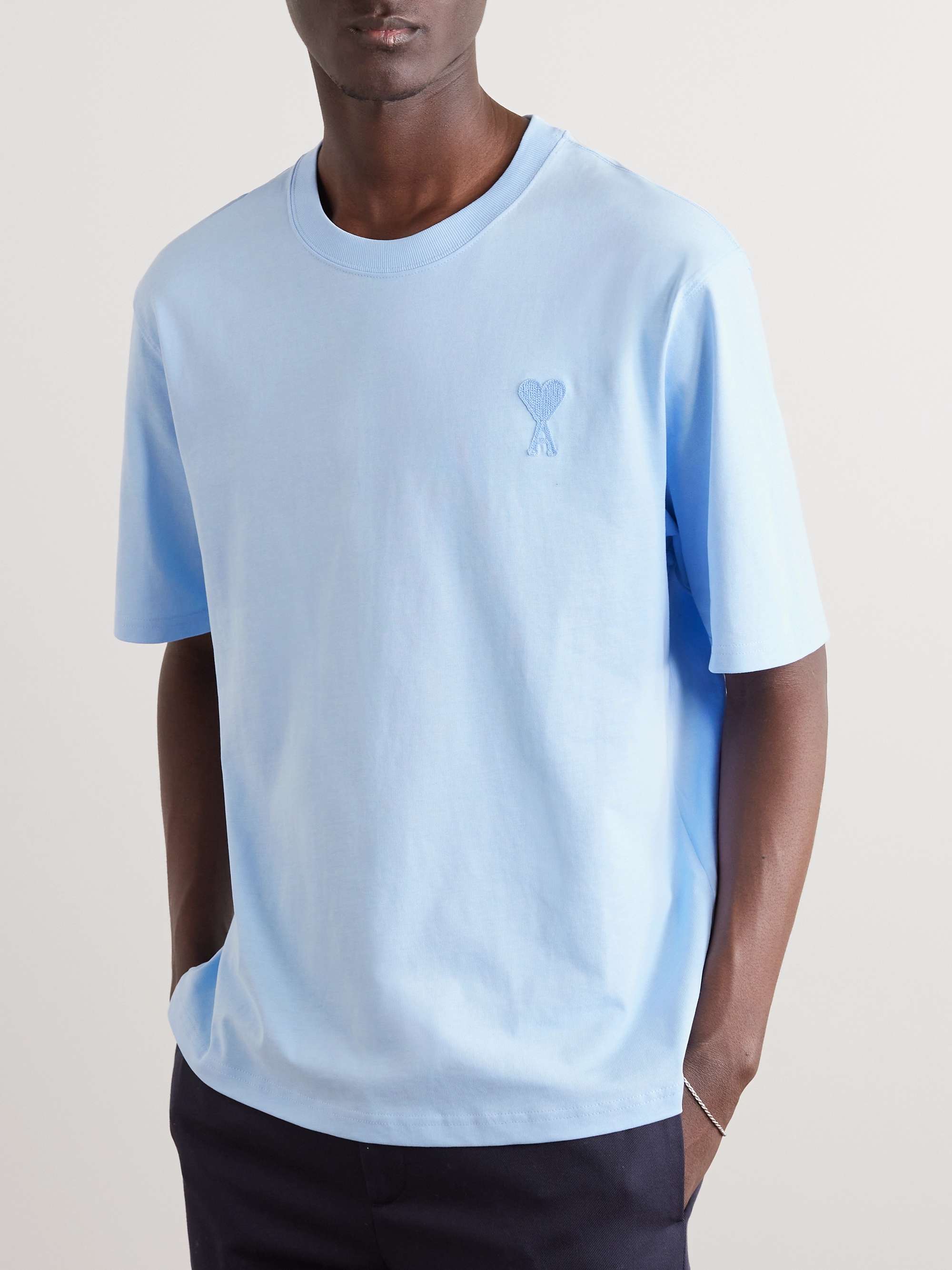 AMI PARIS Logo-Embroidered Cotton-Jersey T-Shirt