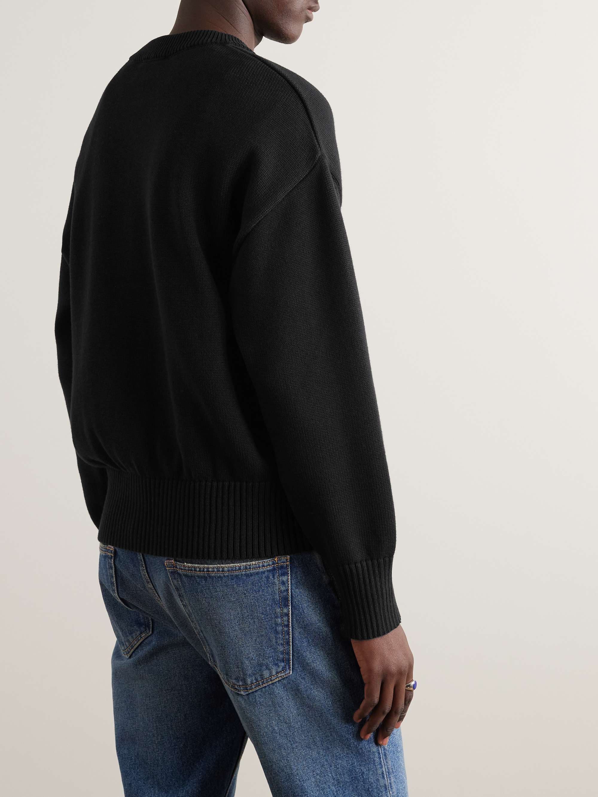 AMI PARIS ADC Logo-Embroidered Cotton and Merino Wool-Blend Sweater