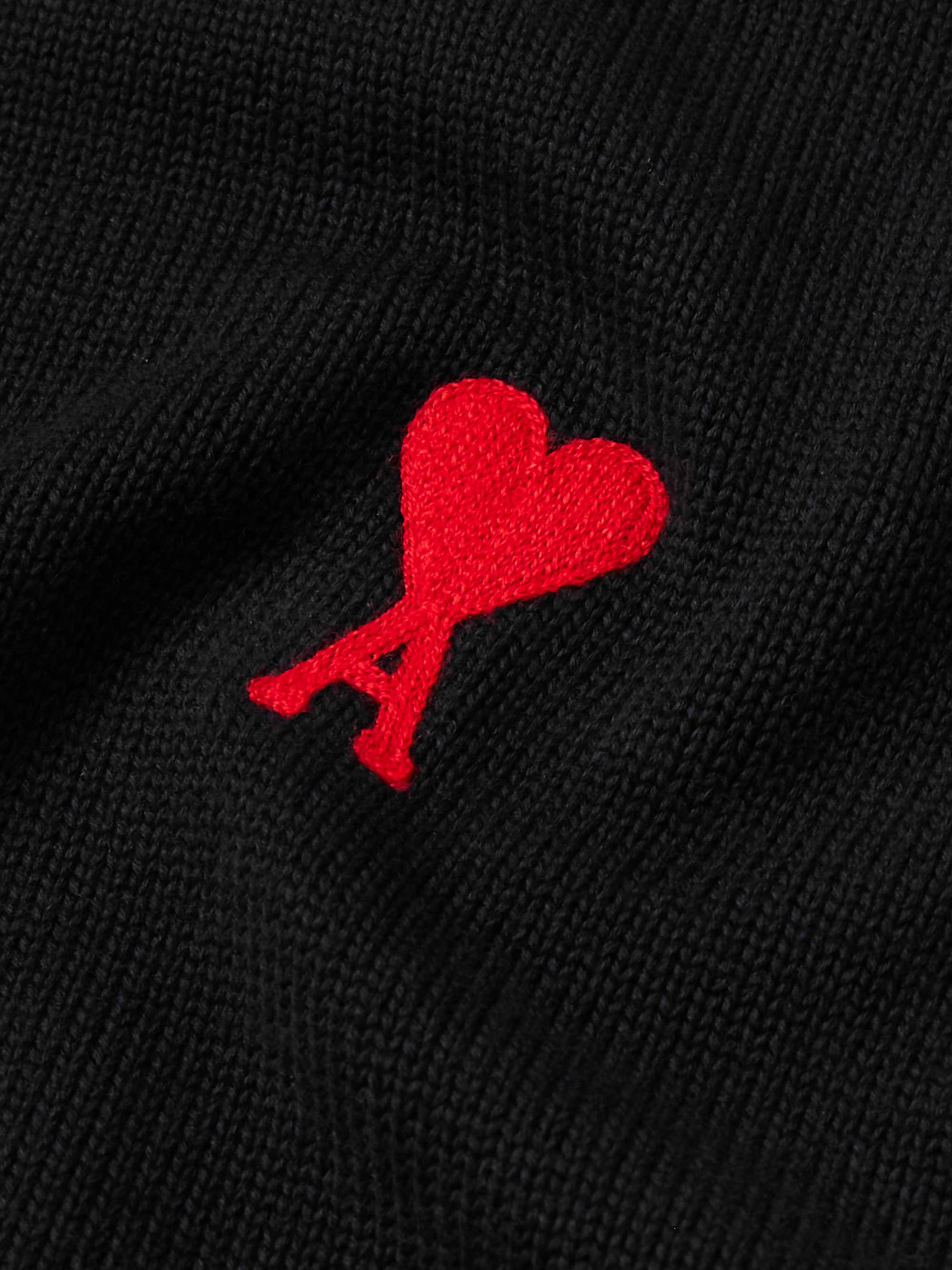 AMI PARIS ADC Logo-Embroidered Cotton and Merino Wool-Blend Sweater