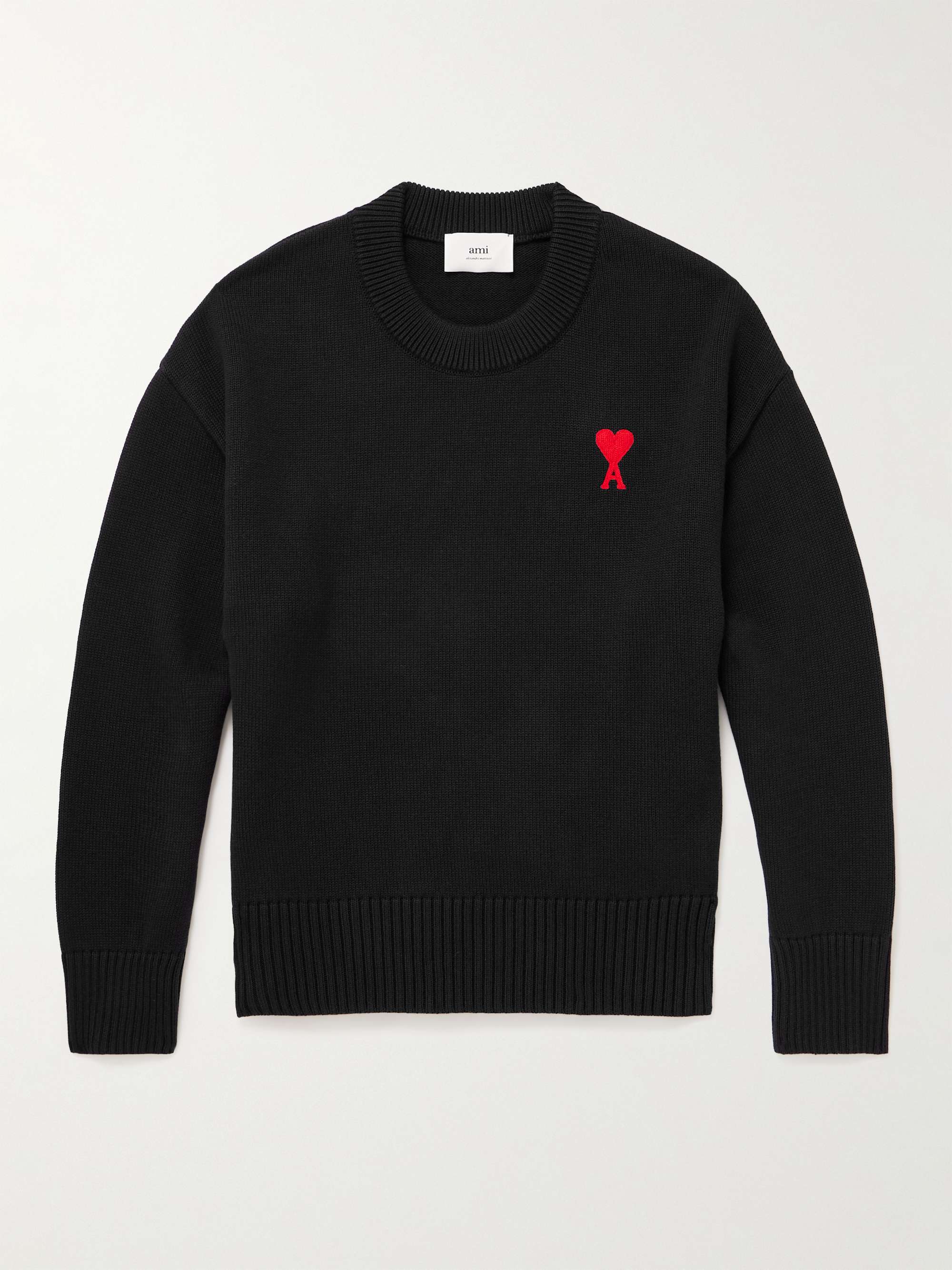 AMI PARIS ADC Logo-Embroidered Cotton and Merino Wool-Blend Sweater