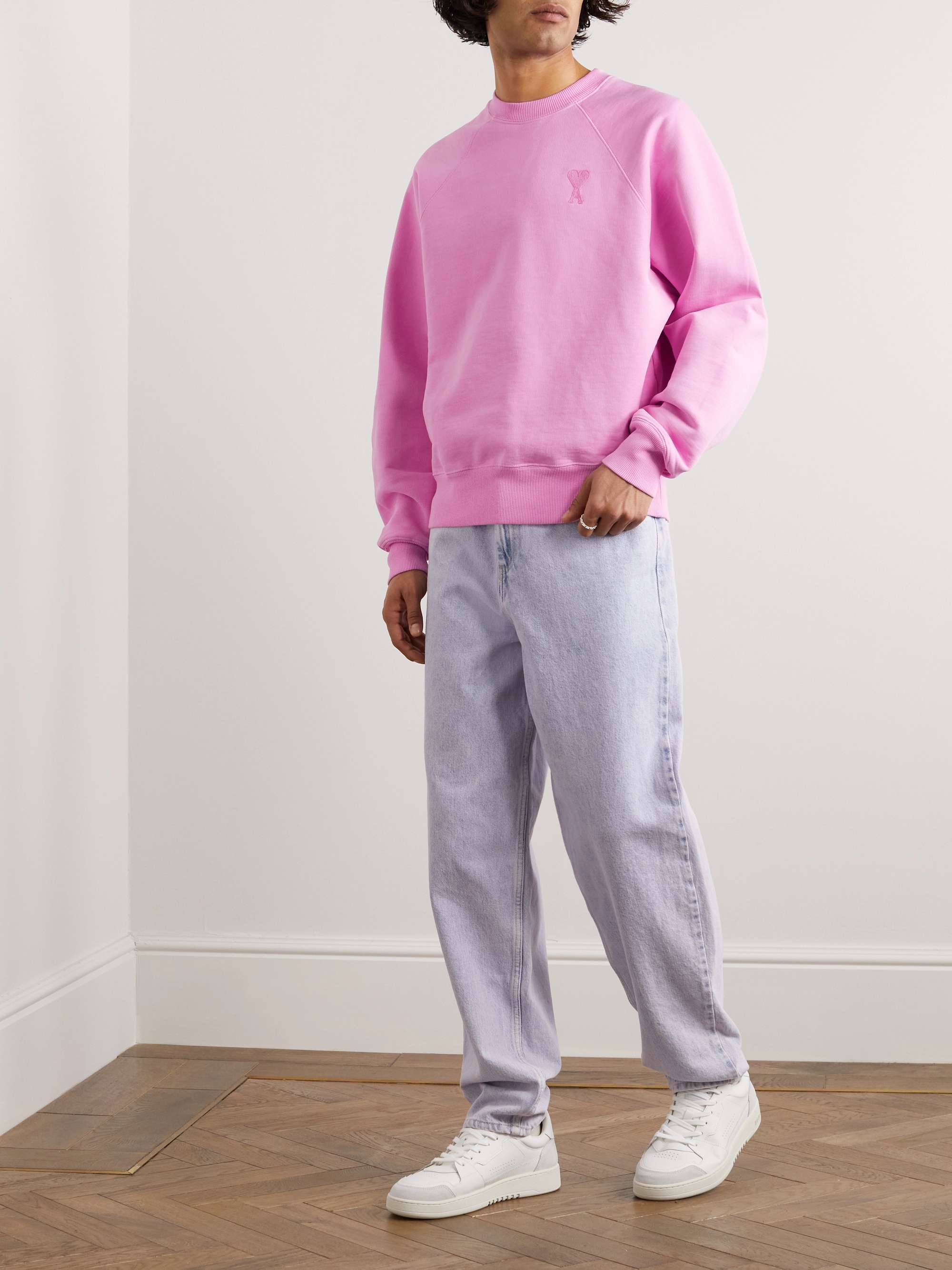 AMI PARIS Logo-Embroidered Cotton-Jersey Sweatshirt
