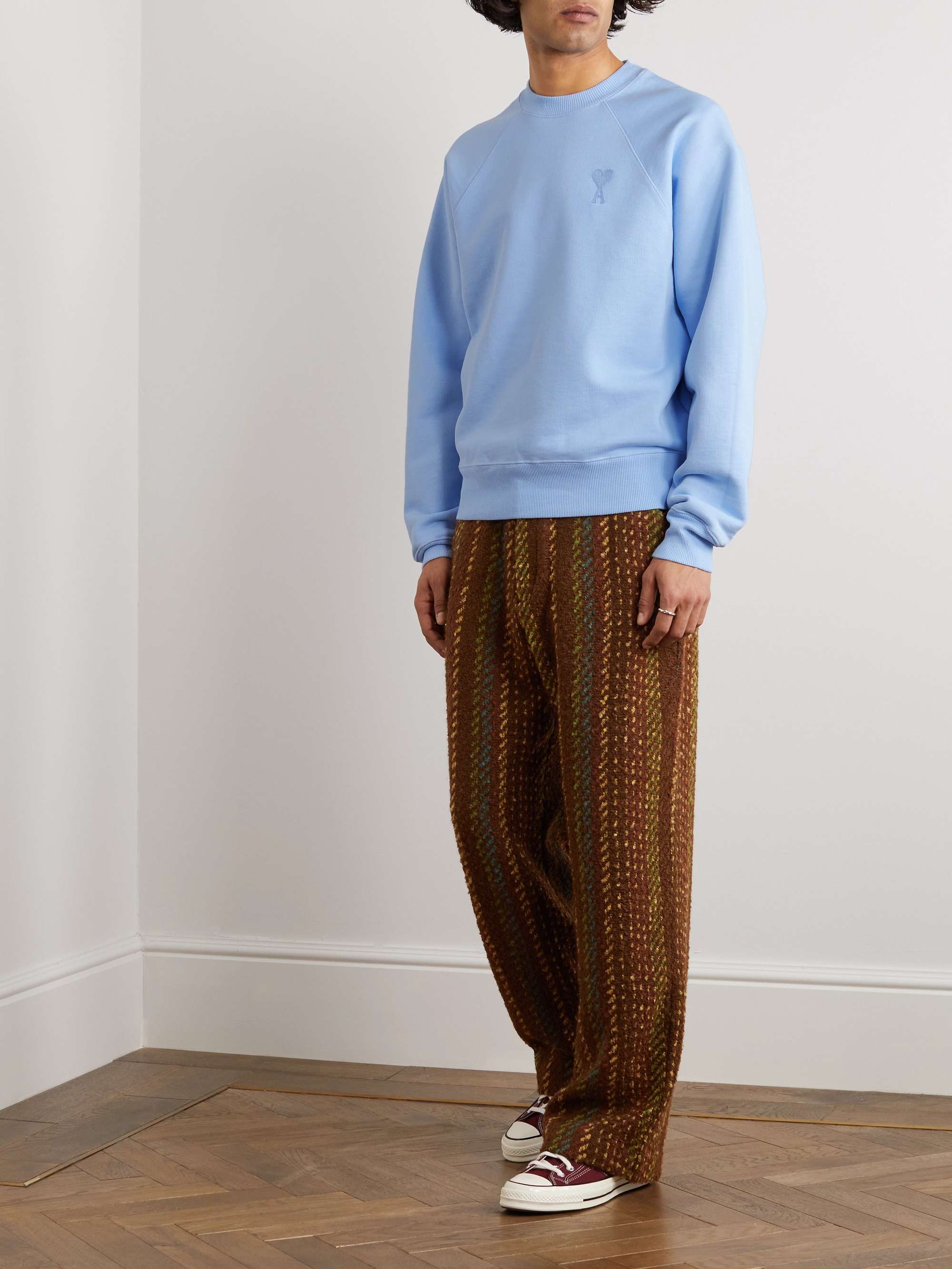 AMI PARIS Logo-Embroidered Cotton-Jersey Sweatshirt