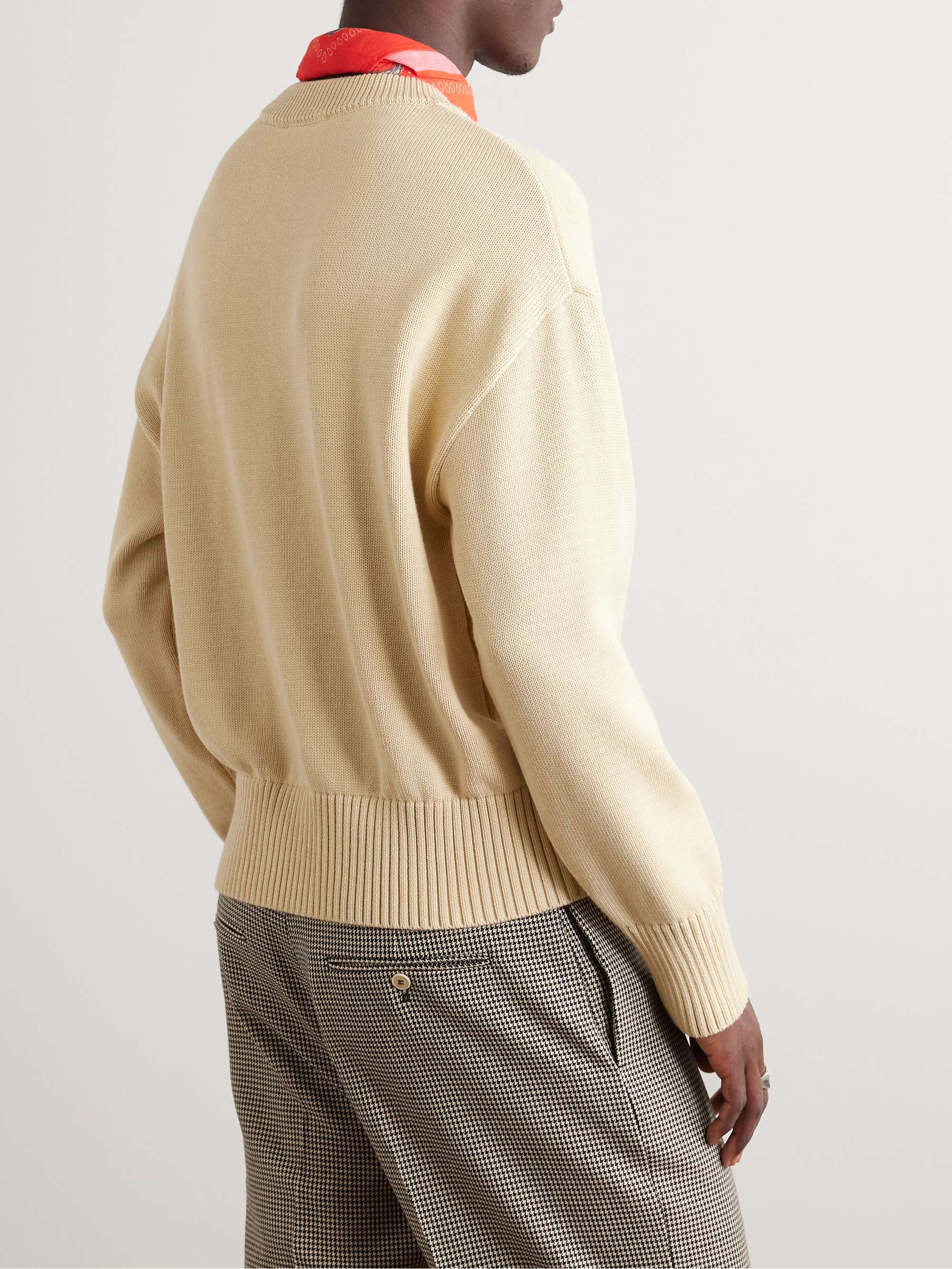 AMI PARIS ADC Logo-Embroidered Cotton and Merino Wool-Blend Sweater