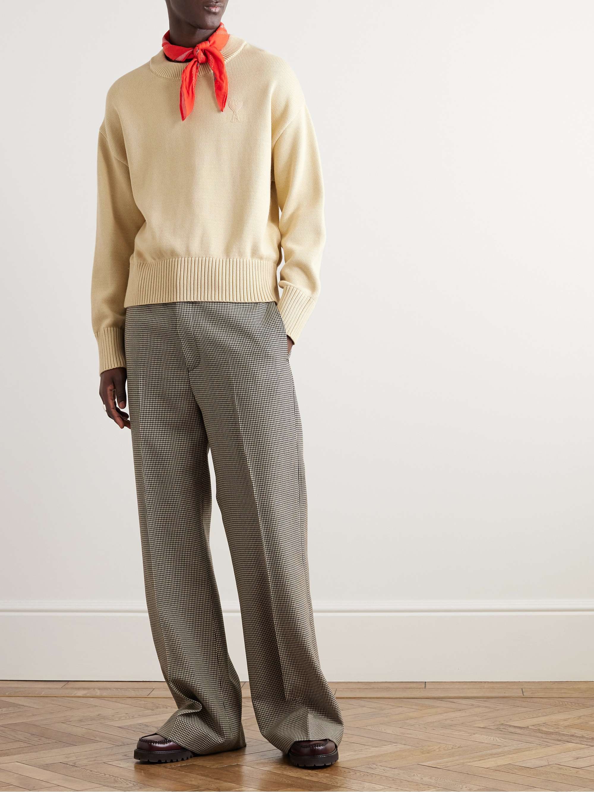 AMI PARIS ADC Logo-Embroidered Cotton and Merino Wool-Blend Sweater