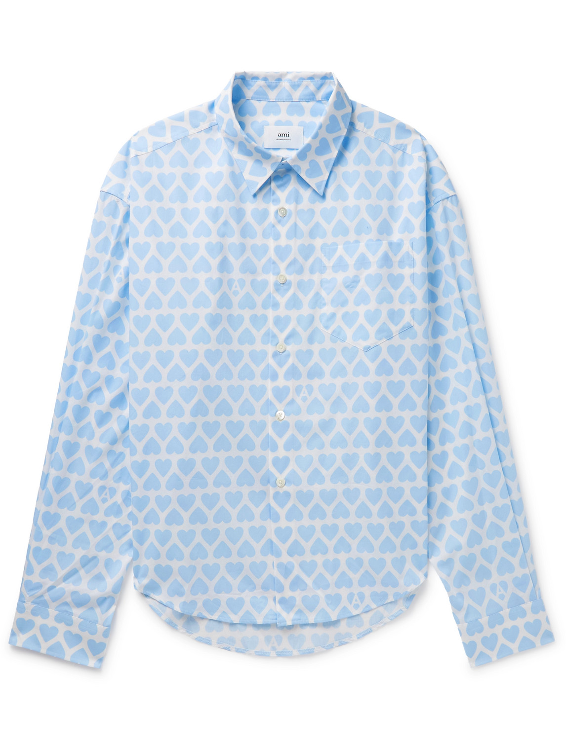 Ami Alexandre Mattiussi Printed Cotton-voile Shirt In Blue