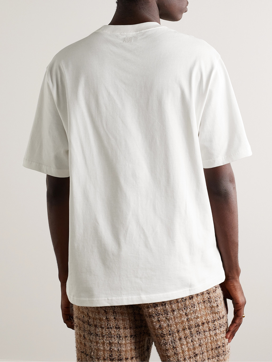 Shop Ami Alexandre Mattiussi Logo-embroidered Cotton-jersey T-shirt In White